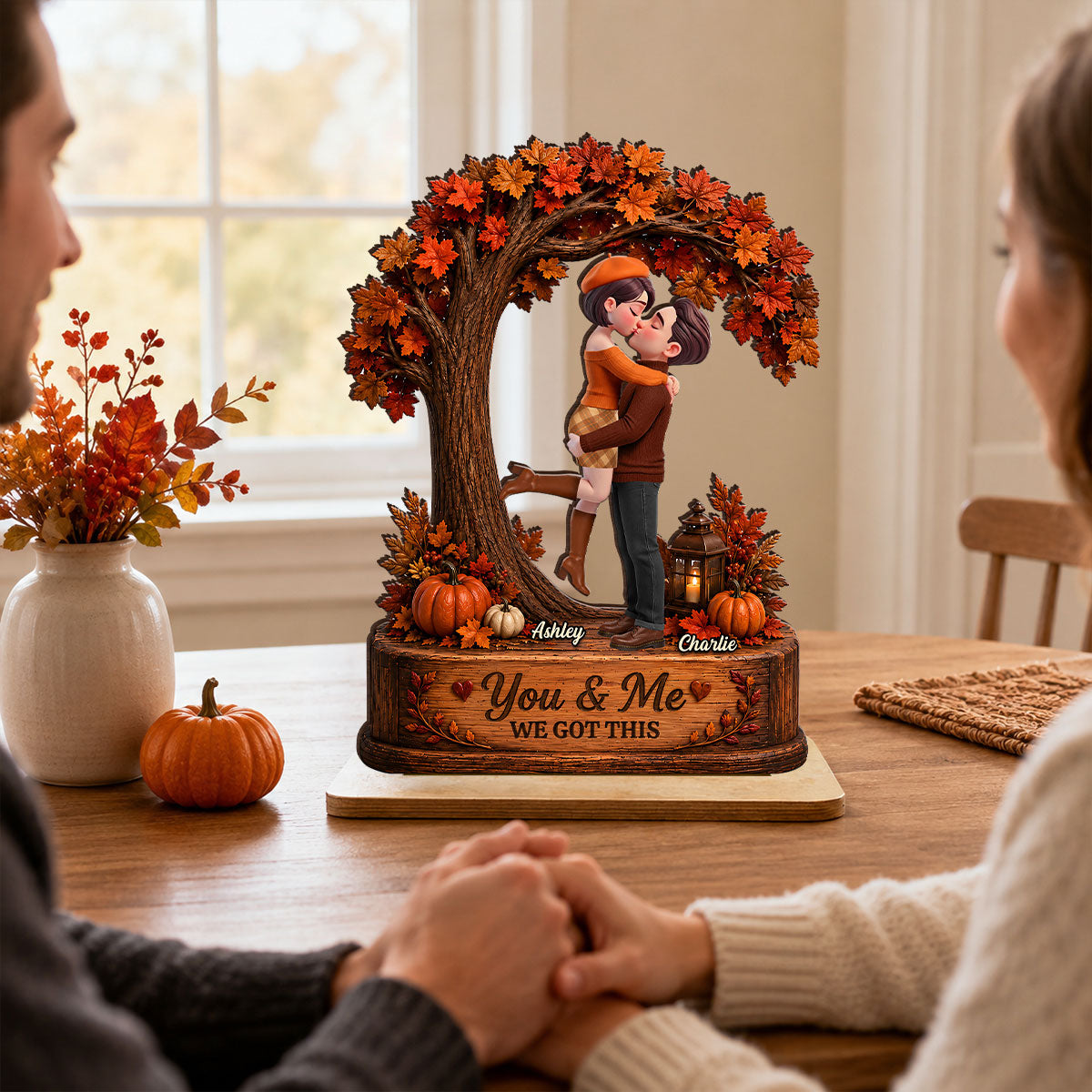 Couple Under Tree We Got This - Personalized 2-Layered Wooden Plaque - Fall Season Decor Gift, Gift For Couple