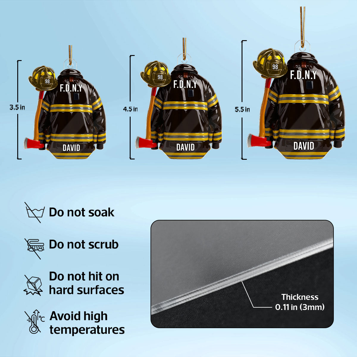 3D Effect Firefighter Coat, Helmet & Axe - Personalized Acrylic Ornament - Christmas Gift For Firefighter