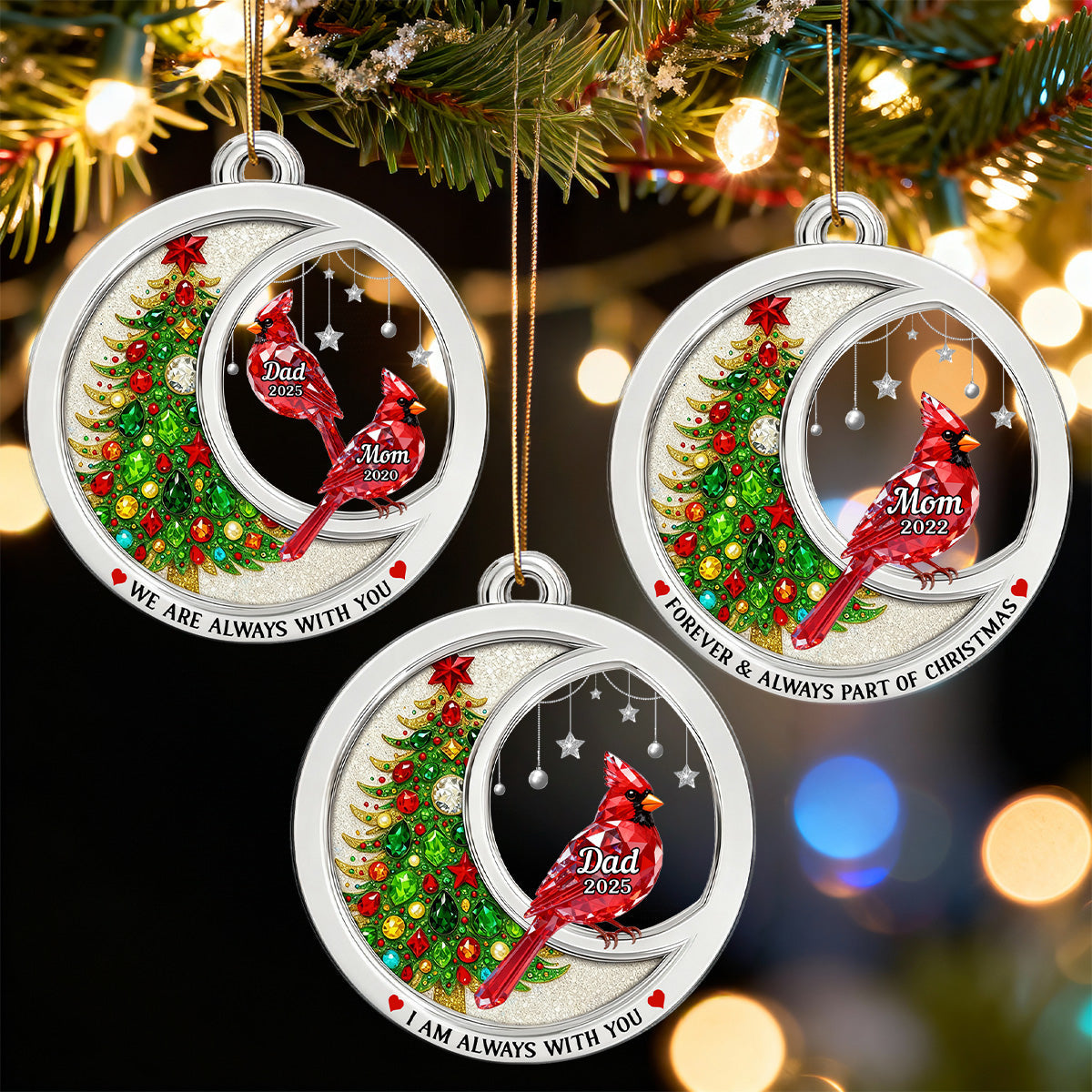 2D Flat Crystal Effect Cardinal Memorial - Personalized Acrylic Ornament - Remembrance Keepsake, Sympathy Gift