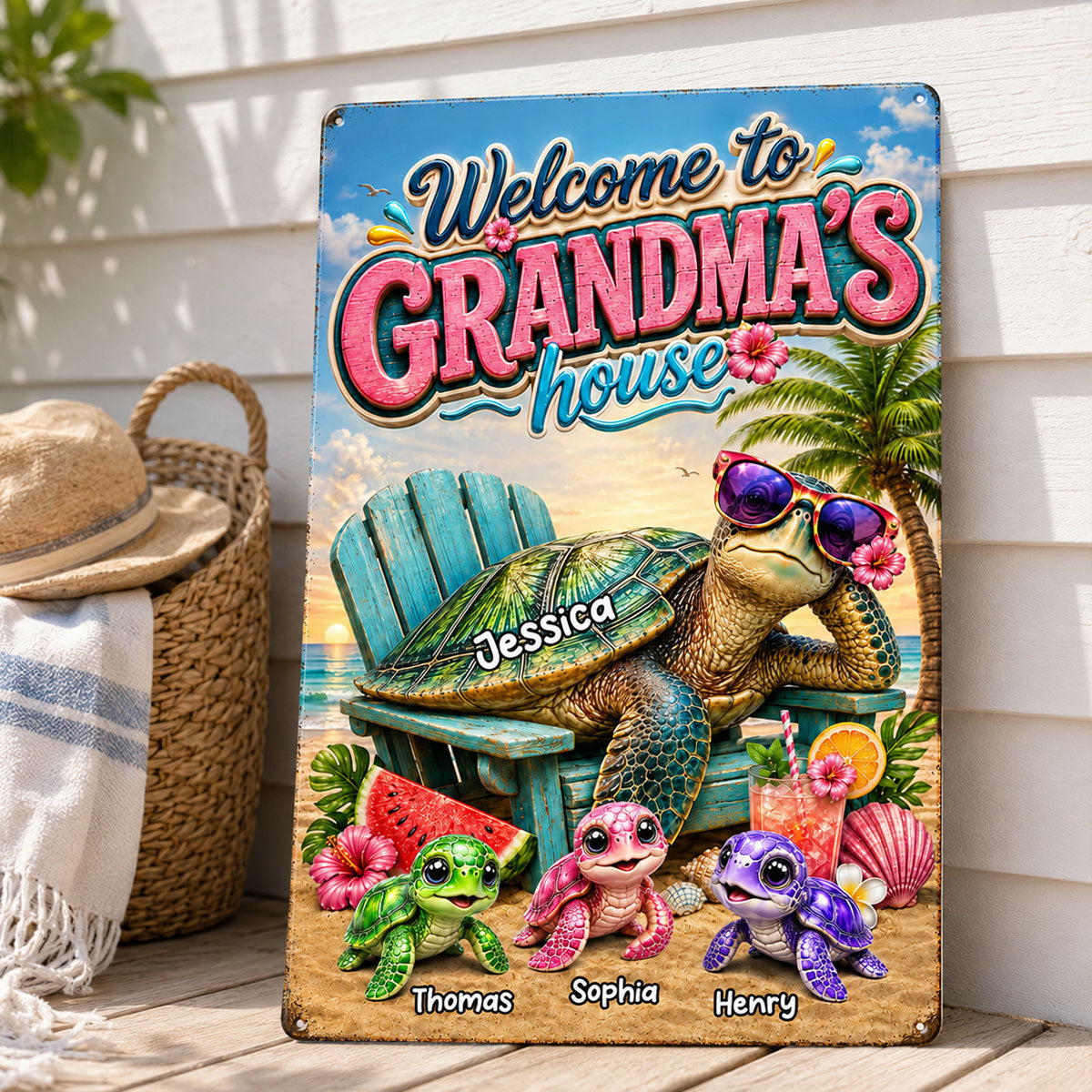 Welcome to Grandma's House Turtle Grandma - Personalized Metal Sign - Summer Decor for Her