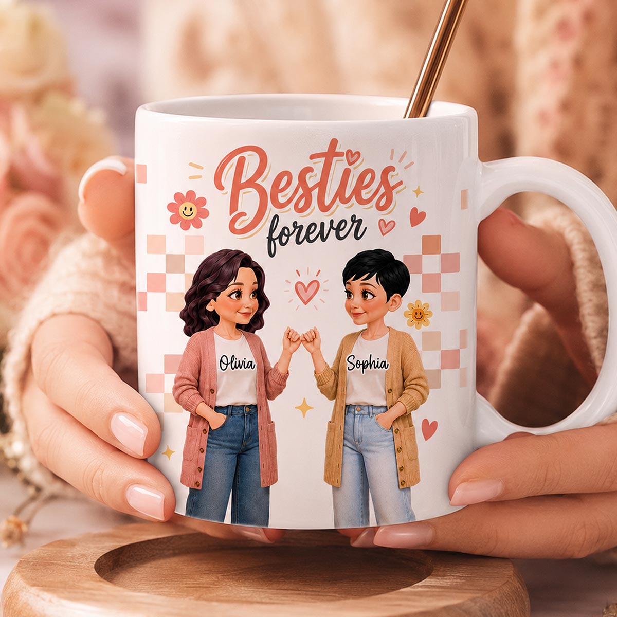 Pretty Besties Besties Forever - Personalized Mug - Birthday Gift, Friendship Gift for Best Friends