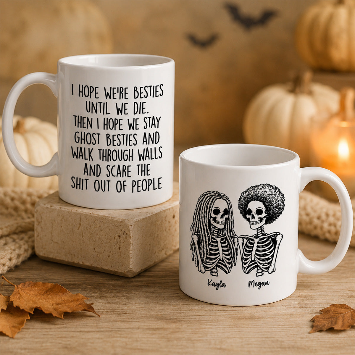 Besties Until We Die Skeleton Besties - Personalized Mug - Funny Work Bestie Gift, Halloween Keepsake For Best Friends