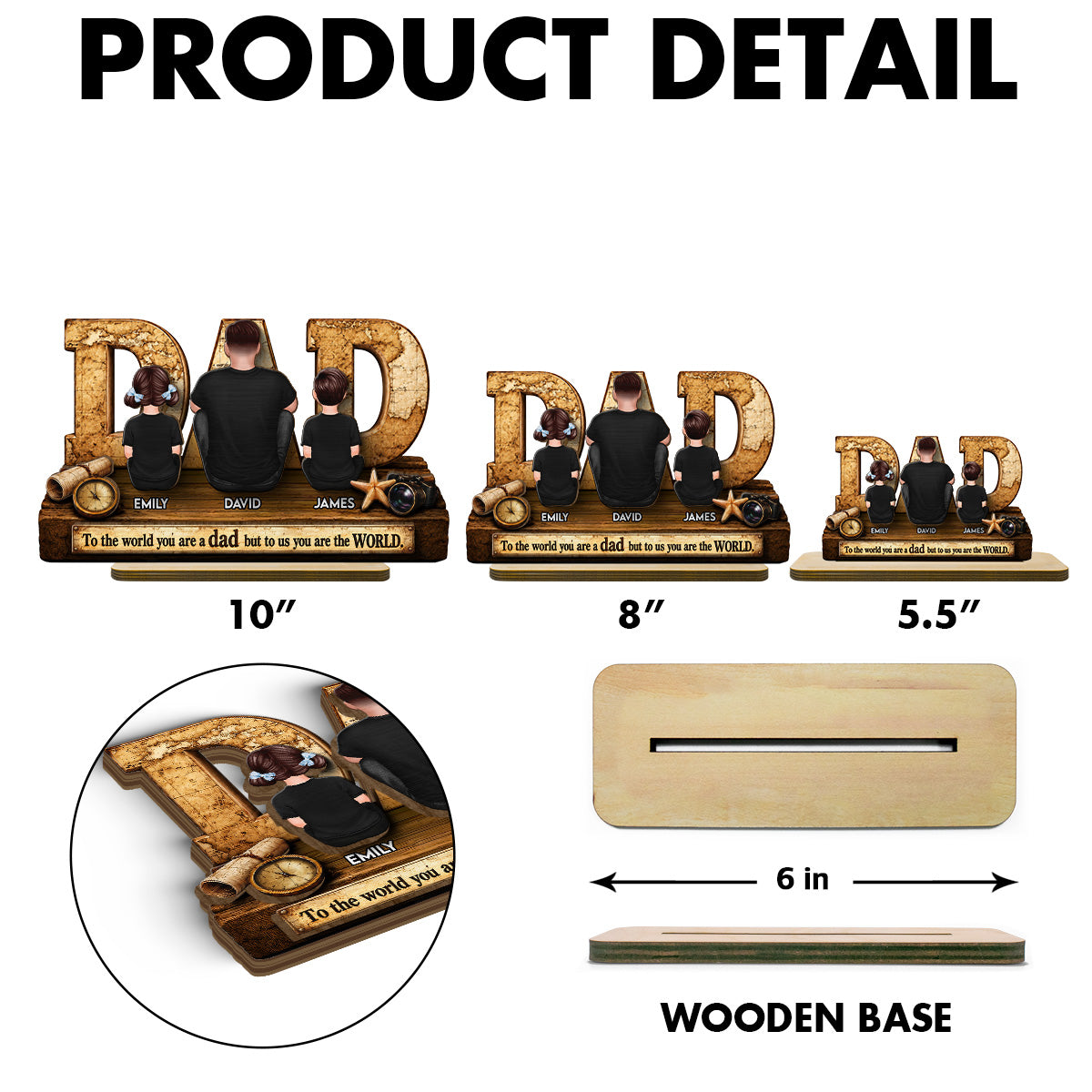 World Best Dad 2D Flat - Personalized Wooden Plaque -  Gift for Dad, Husband