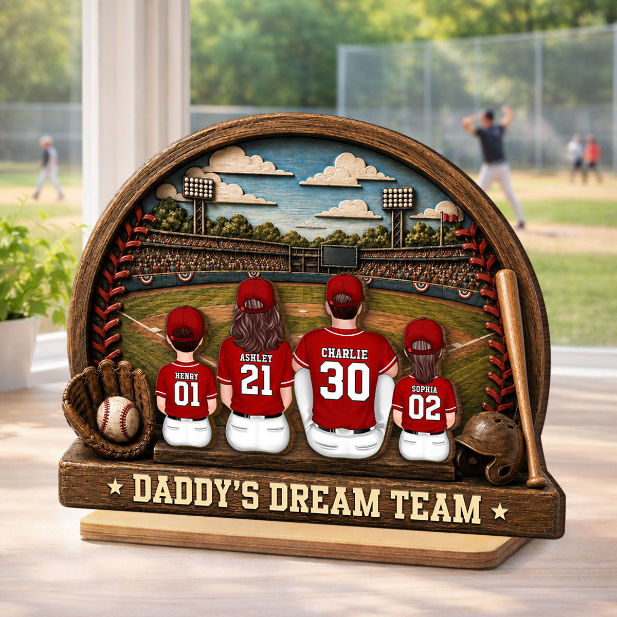 Retro Vintage Baseball Daddy's Dream Team - Personalized 2-Layered Wooden Plaque -  Gift For Dad