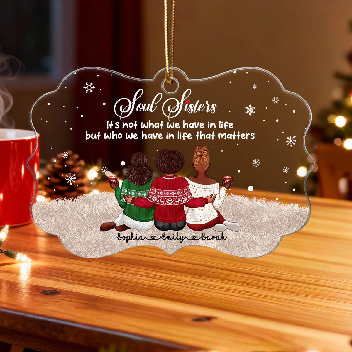 Always Better Together The Girls Sitting Back View - Personalized Acrylic Ornament - Christmas Gift For Besties
