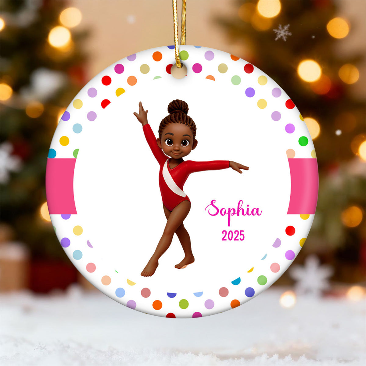 Floral Frame Gymnastic Girl - Personalized Ceramic Ornament - Gymnast Gift For Daughter, Granddaughter
