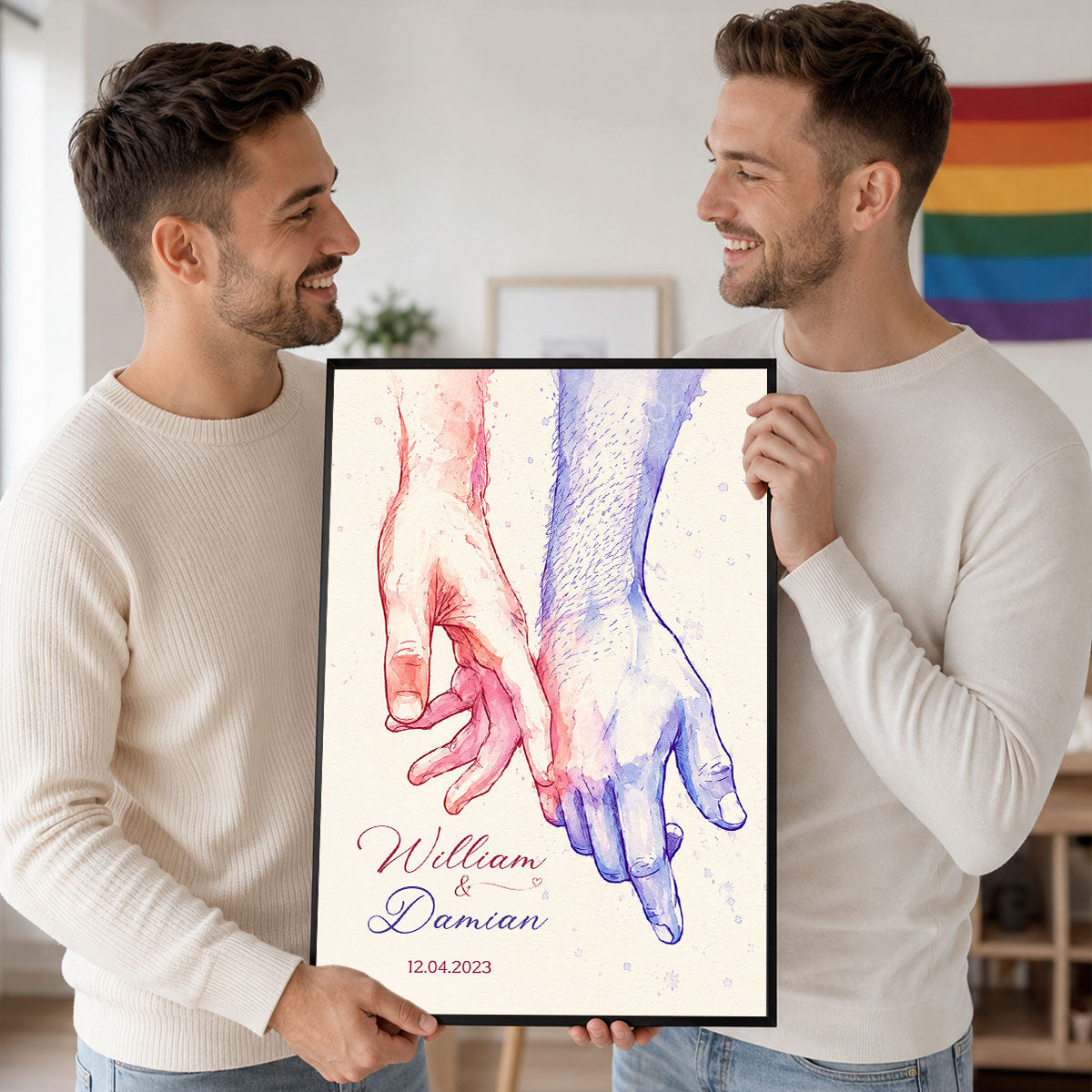Couple Hands Wall Art - Personalized Poster - Wedding Anniversary Gift for Him, Gift for Her