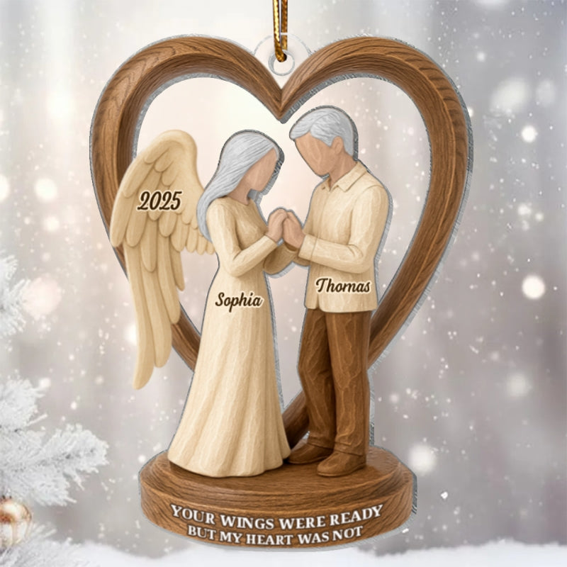 Couple Memorial Wooden Figurines - Personalized Acrylic Ornament - Memorial Christmas Gift For Him, For Her, For Couple
