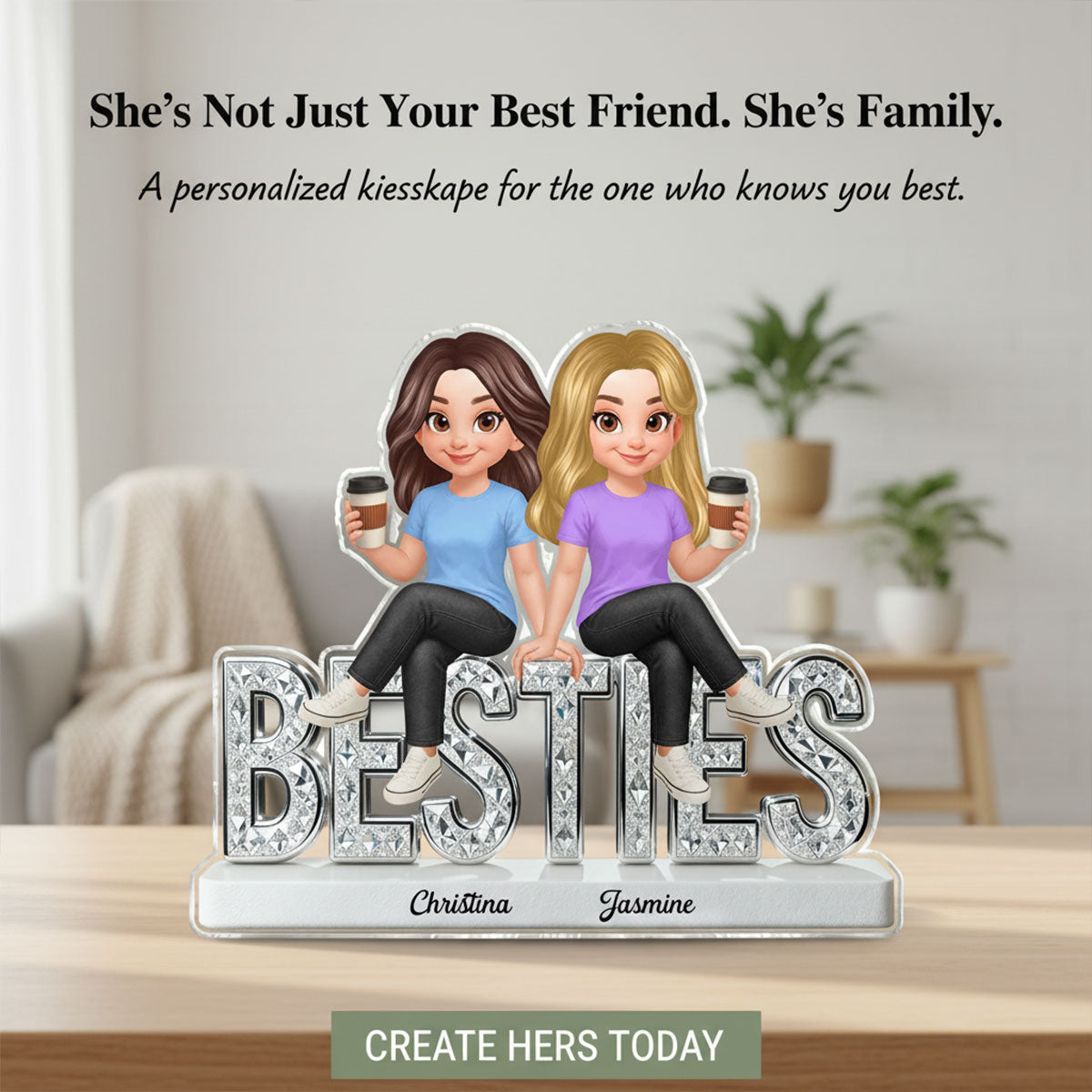 Beautiful Besties Forever - Personalized Acrylic Block Plaque - Gift For Best Friends