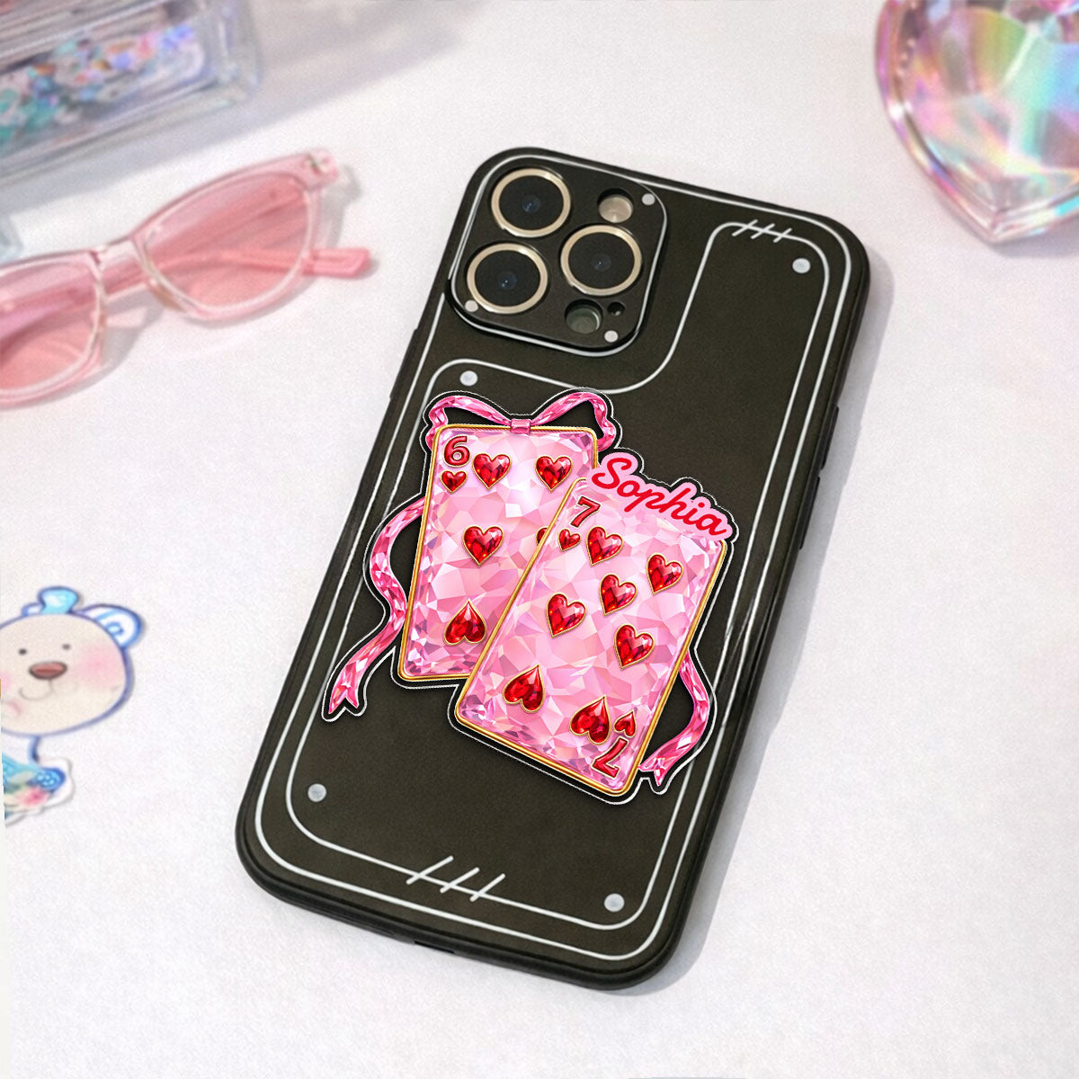 Playing Cards Valentine 6 7 Coquette - Personalized Acrylic Magnetic Phone Grip - Gift for Myself