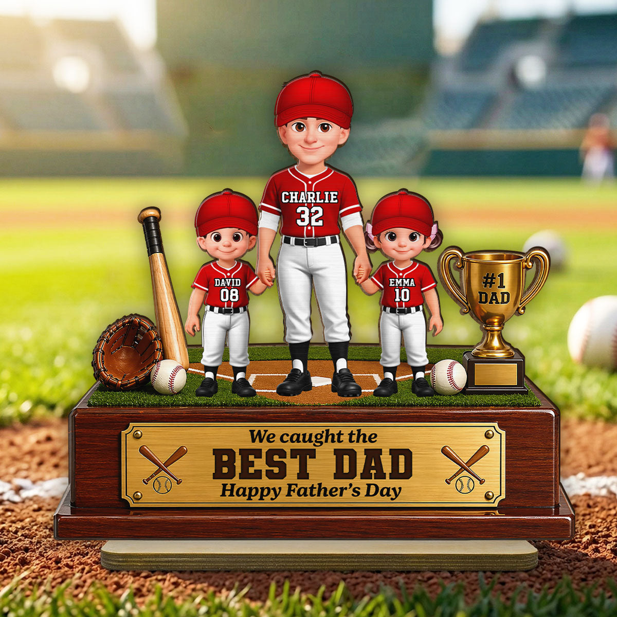 Baseball We Caught The Best Dad - Personalized 2-Layered Wooden Plaque -  Gift For Dad