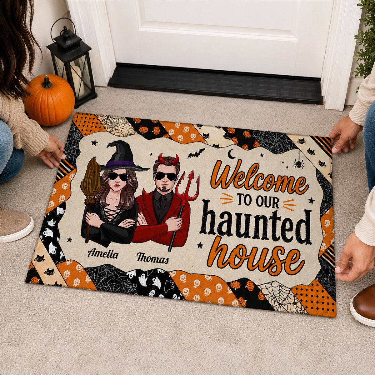 Welcome to Our Haunted House - Personalized Doormat - Halloween Decor for Couples