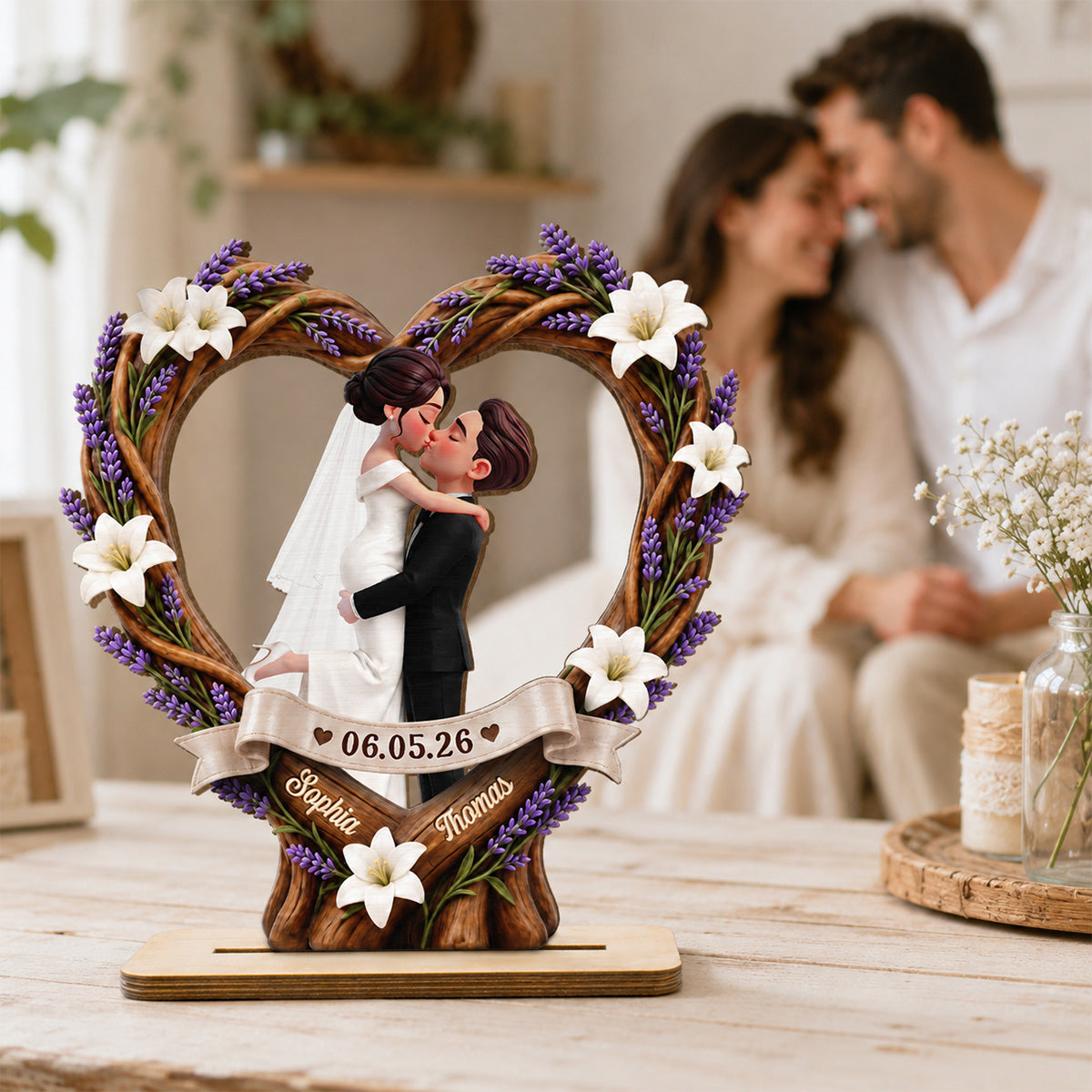 Rustic Heart Bride & Groom - Personalized Wooden Plaque - Wedding Gift, Anniversary Gift, Newlywed Gift