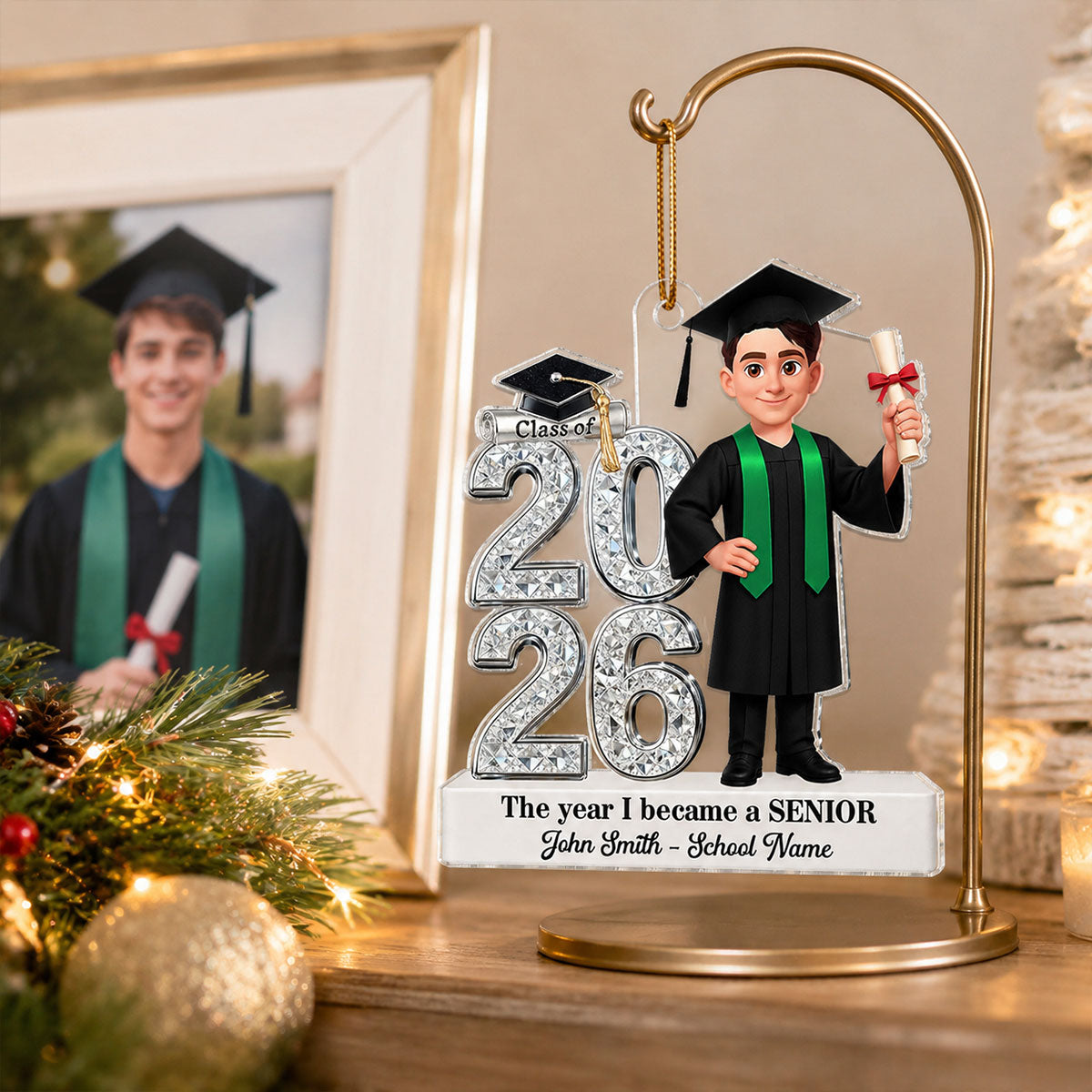 The Year I Became A Senior - Personalized Acrylic Ornament - Christmas Gift For Seniors, Daughter, Son, Granddaughters, Grandsons