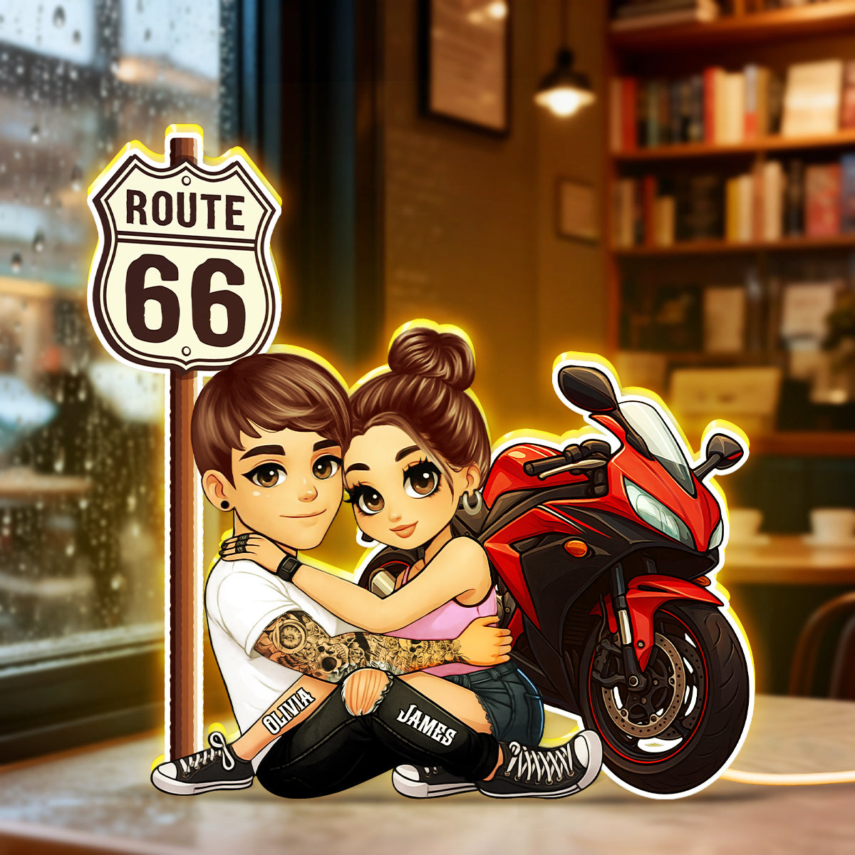 Bikers Couple Riding Partners for Life - Personalized Light Box - Gift for Him, Gift for Her