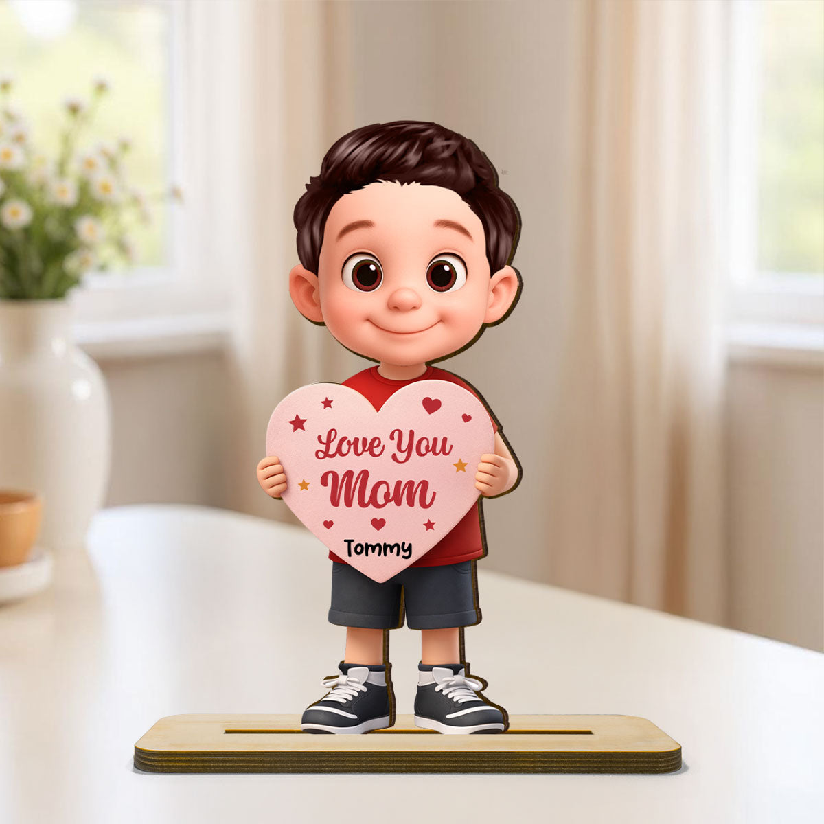 Kid Holding Heart - Personalized 2-Layered Wooden Plaque - Mother's Day Gift for Mom, Wife