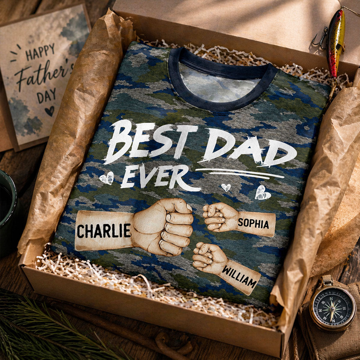 Best Dad Ever Fist Bump Camo Pattern - Personalized Shirt - Father's Day Gift For Husband, Dad, Grandpa