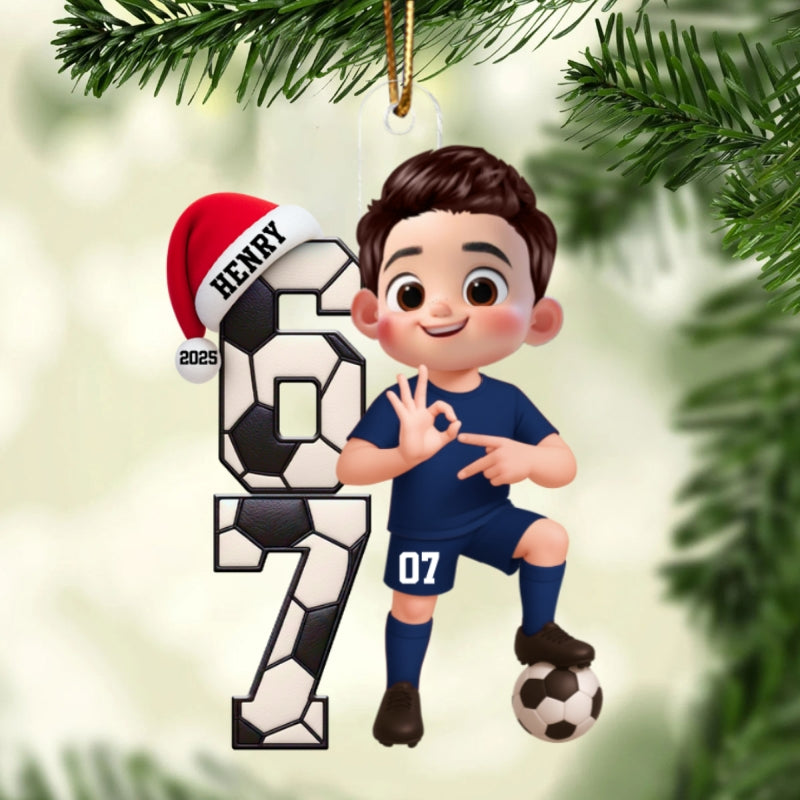 Soccer Boy and Girl Custom Six Seven 67 - Personalized Acrylic Ornament - Teen Slang Funny Tree Decor, Funny Teen Grandkid Gift