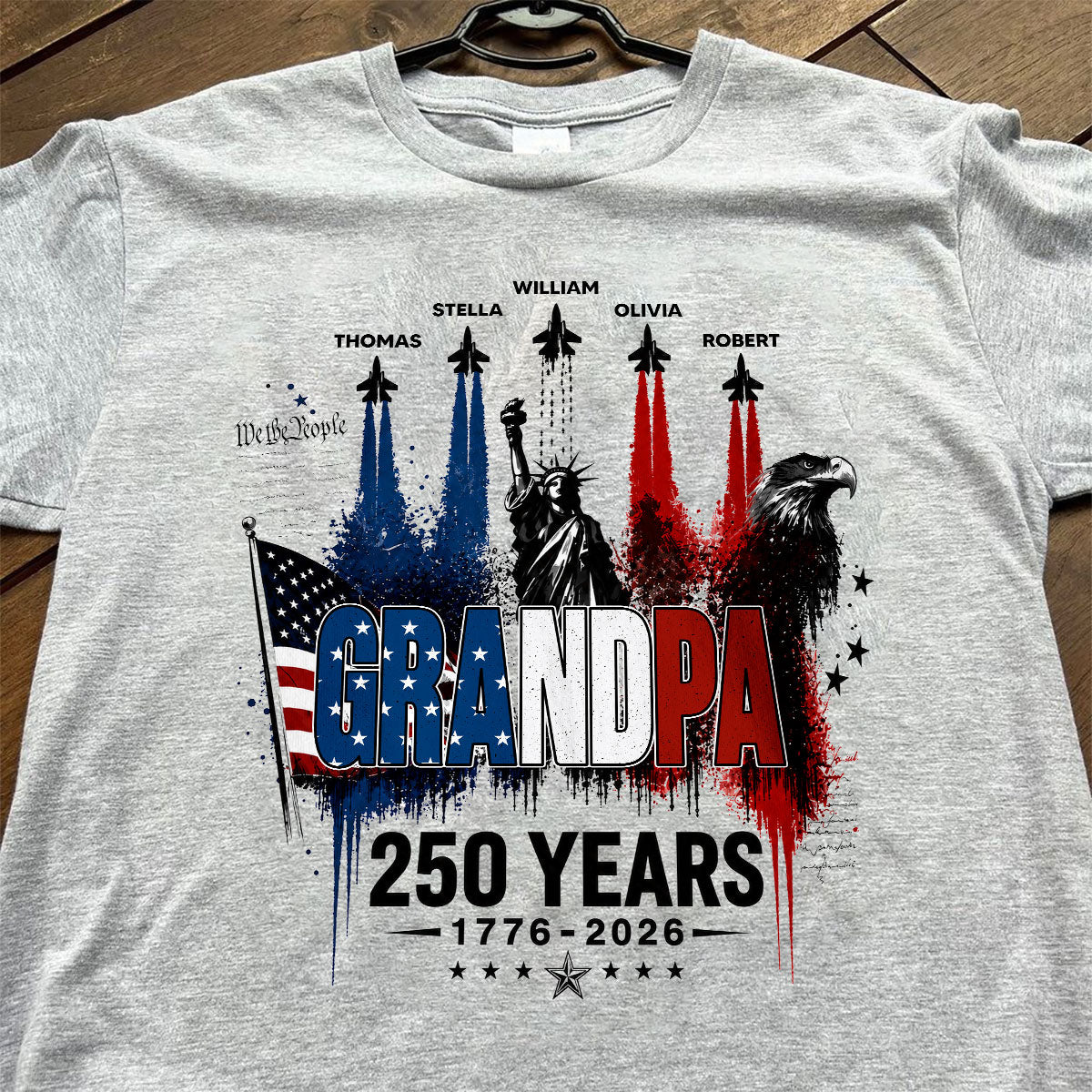Strong Proud Grandpa Jet Fighter America 250th Anniversary - Personalized Shirt - Father's Day Gift For Dad, Grandpa