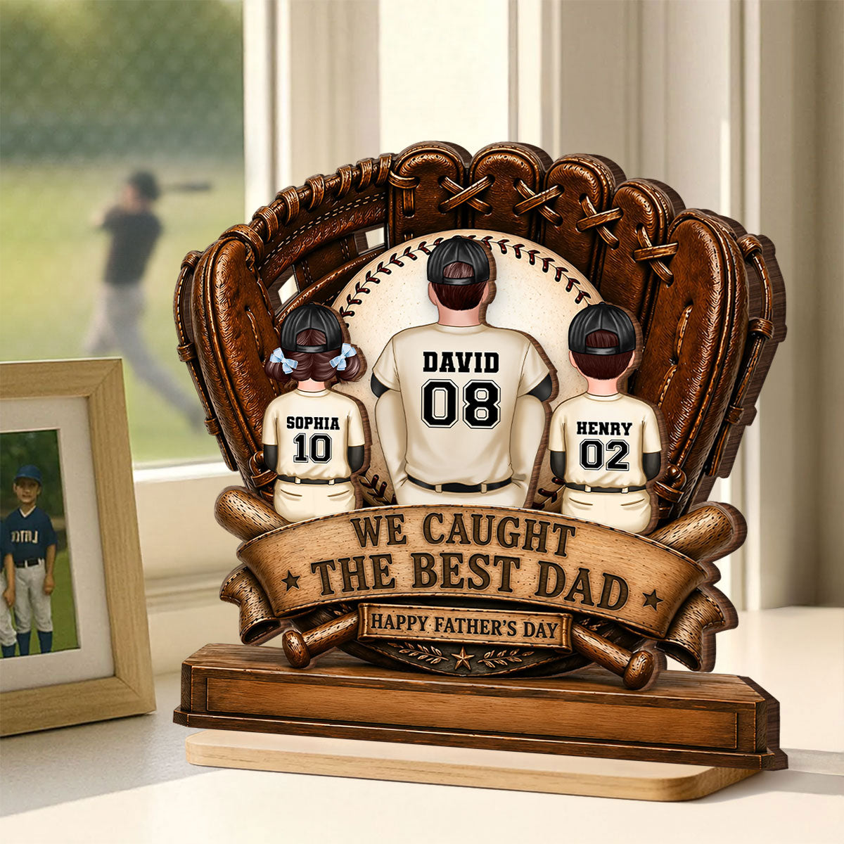 We Caught the Best Dad Fathers & Children Sitting - Personalized 2-Layered Wooden Plaque -  Gift for Husband, Dad