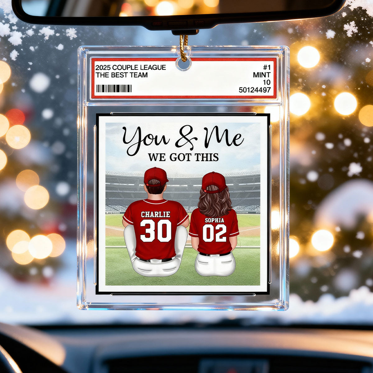 Baseball Couple Sitting Back View Trading Card Style - Personalized Acrylic Ornament