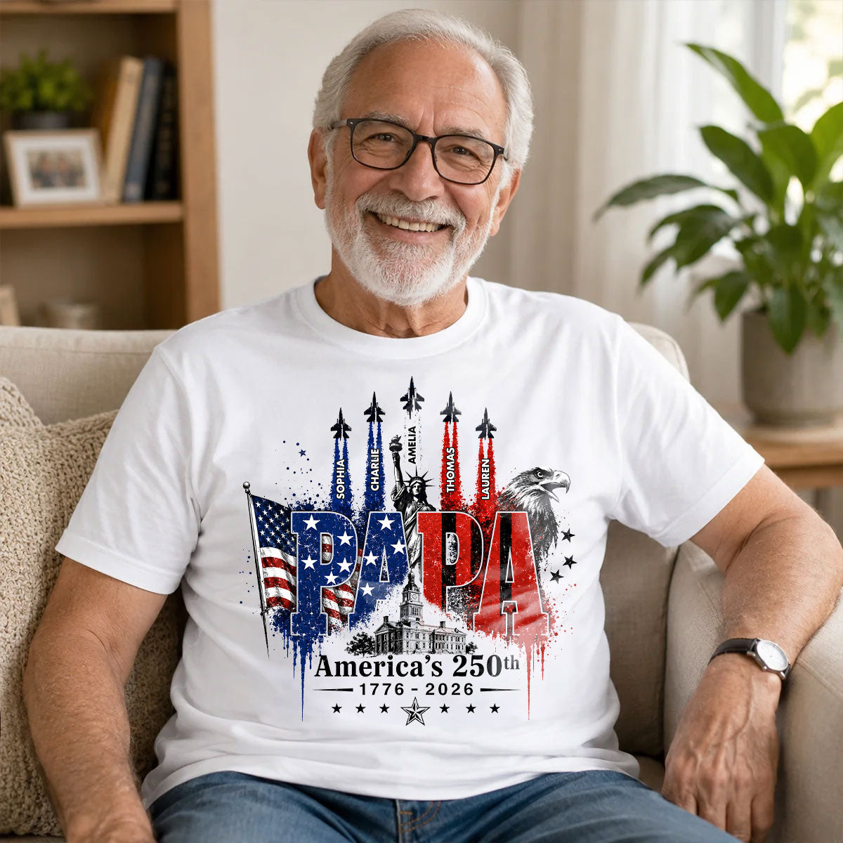 Patriotic Grandpa USA 250th Anniversary - Personalized Shirt - Father's Day Gift For Dad, Grandpa, Husband