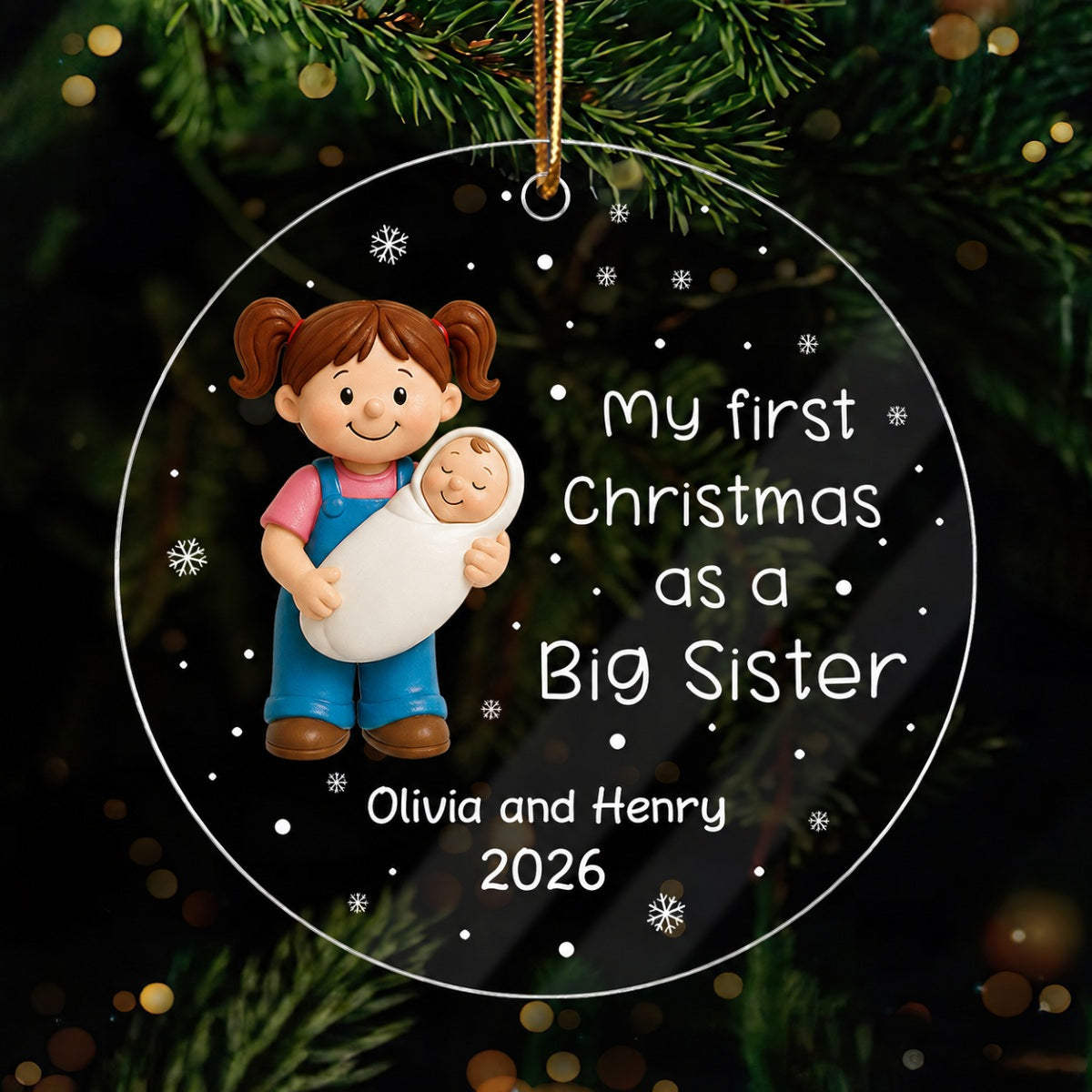My First Christmas As Big Sister Big Brother - Personalized Acrylic Ornament - Proud New Big Siblings Gift