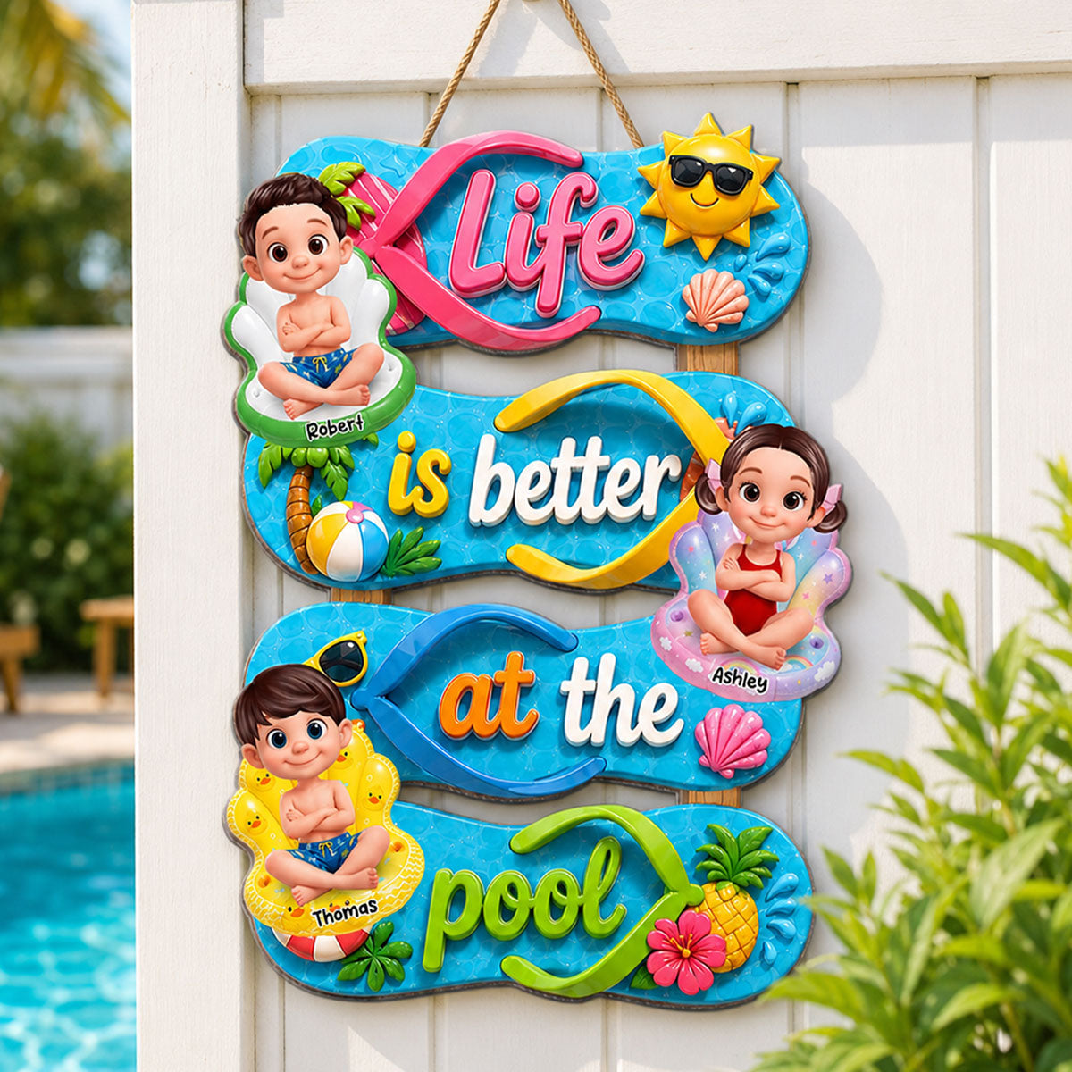 Flip Flop Life Is Better At Pool - Personalized Wood Sign - Gift For Grandparents, Summer Outdoor Pool, Porch, Patio, Bar Decoration