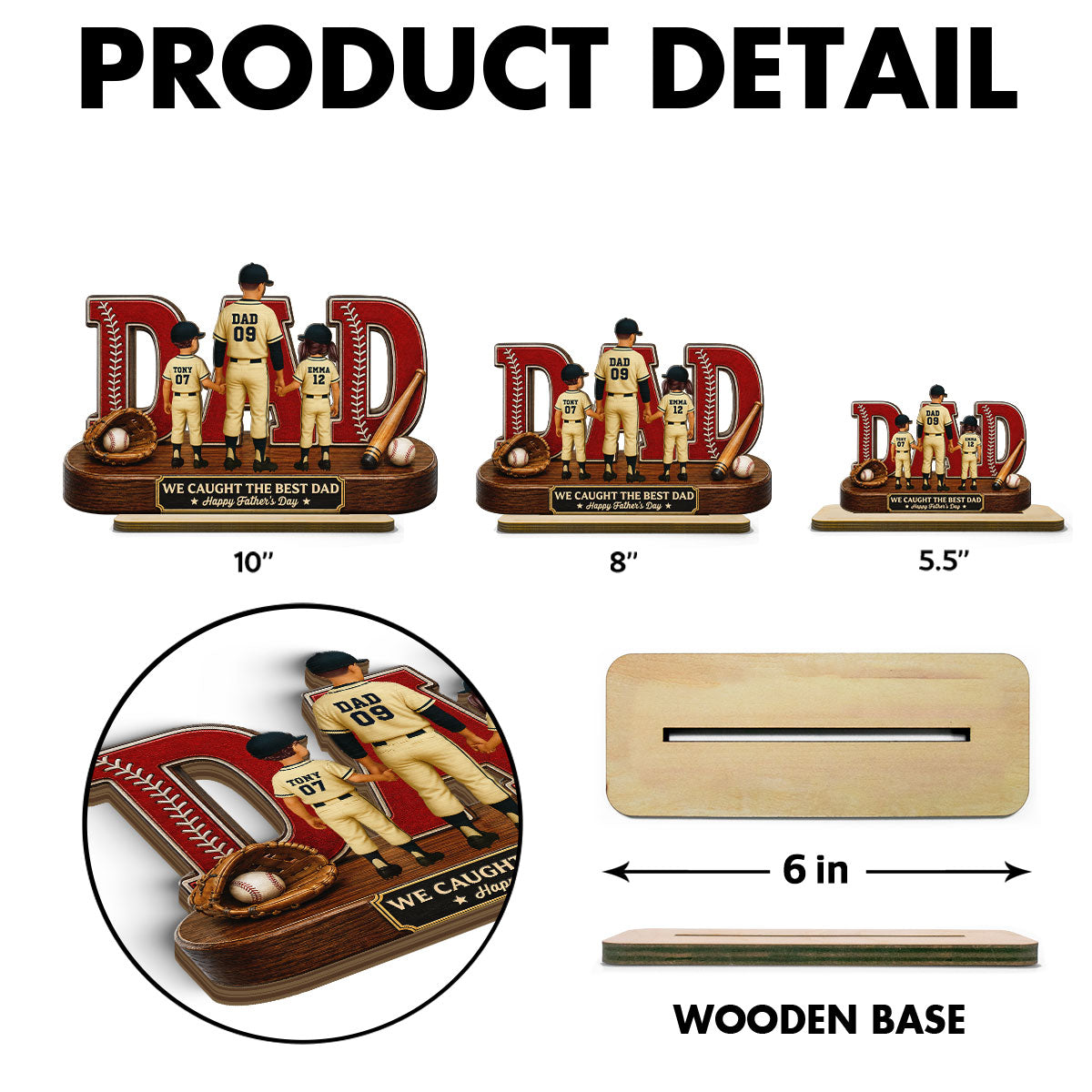 Baseball Dad Legend We Caught The Best Dad - Personalized 2-Layered Wooden Plaque -  Gift For Dad