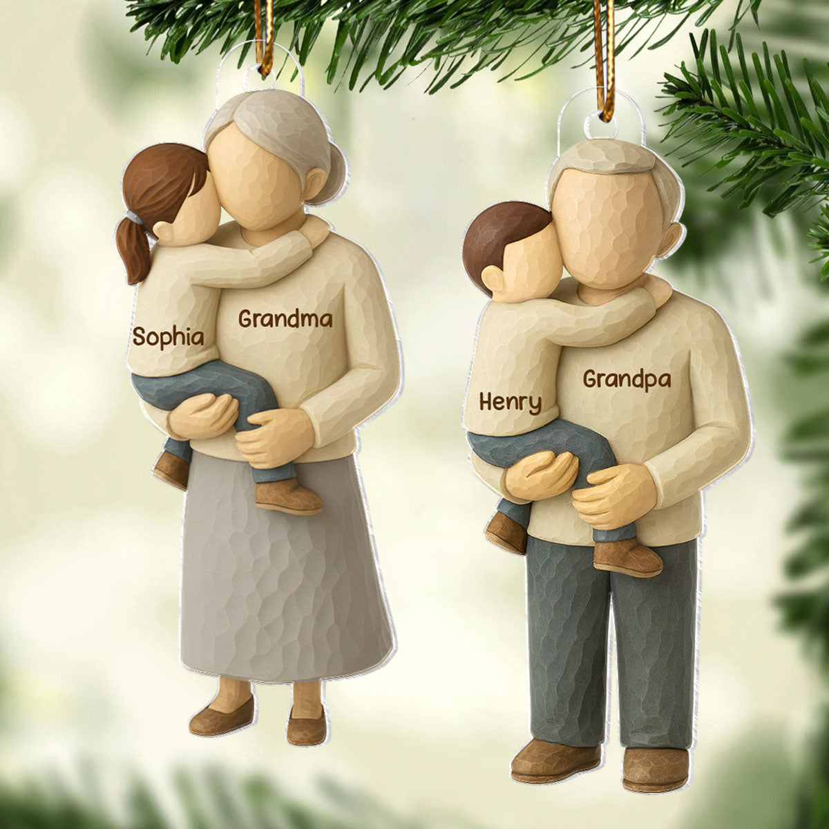 Grandparents Hugging Grandkid - Personalized Acrylic Ornament - Heartwarming Christmas Gift for Grandma Grandpa