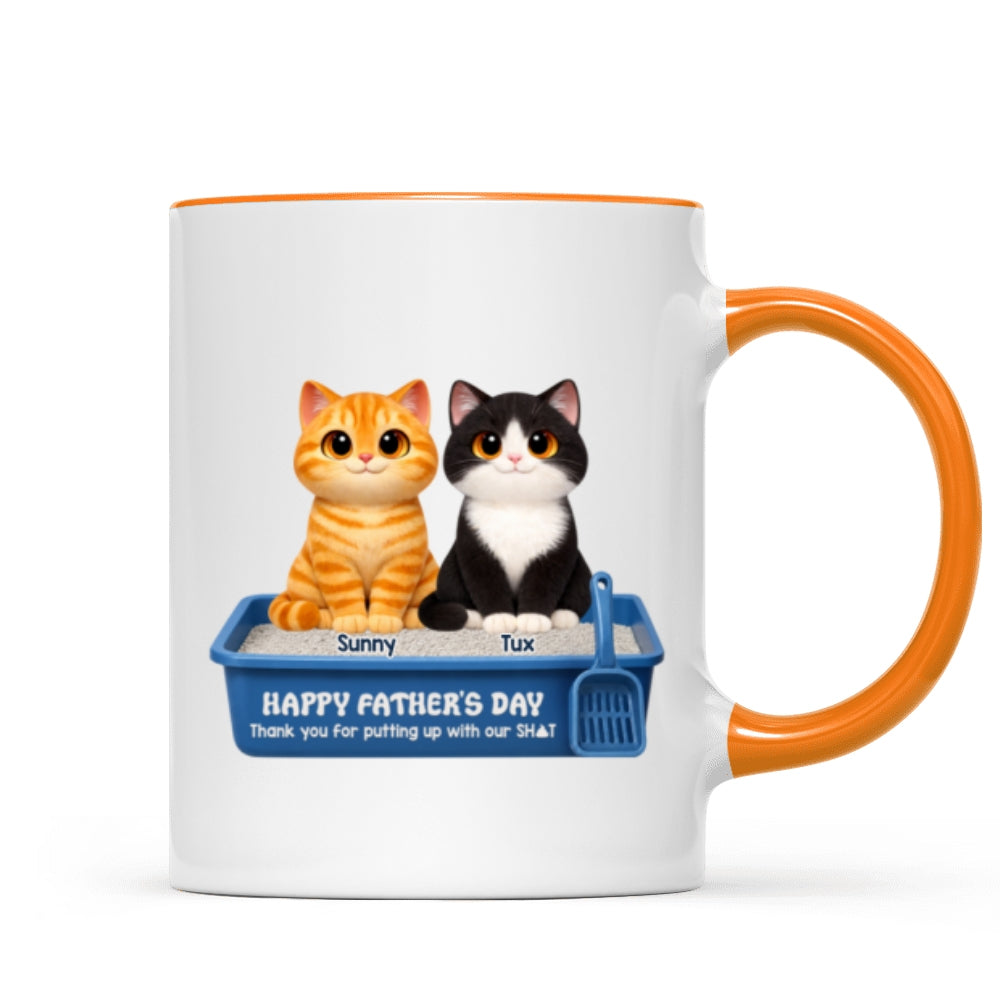 Cute Fluffy Cats Happy Father's Day Thanks For Feeding And Scooping Poo - Personalized Mug - Funny Father's Day Gift For Cat Dad, Cat Lovers