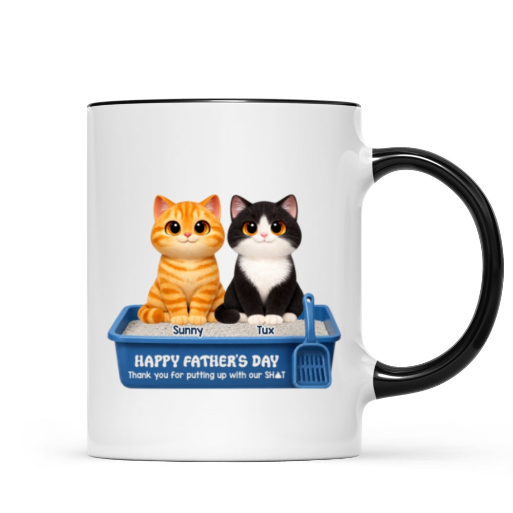 Cute Fluffy Cats Happy Father's Day Thanks For Feeding And Scooping Poo - Personalized Mug - Funny Father's Day Gift For Cat Dad, Cat Lovers