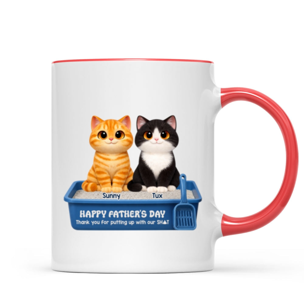 Cute Fluffy Cats Happy Father's Day Thanks For Feeding And Scooping Poo - Personalized Mug - Funny Father's Day Gift For Cat Dad, Cat Lovers
