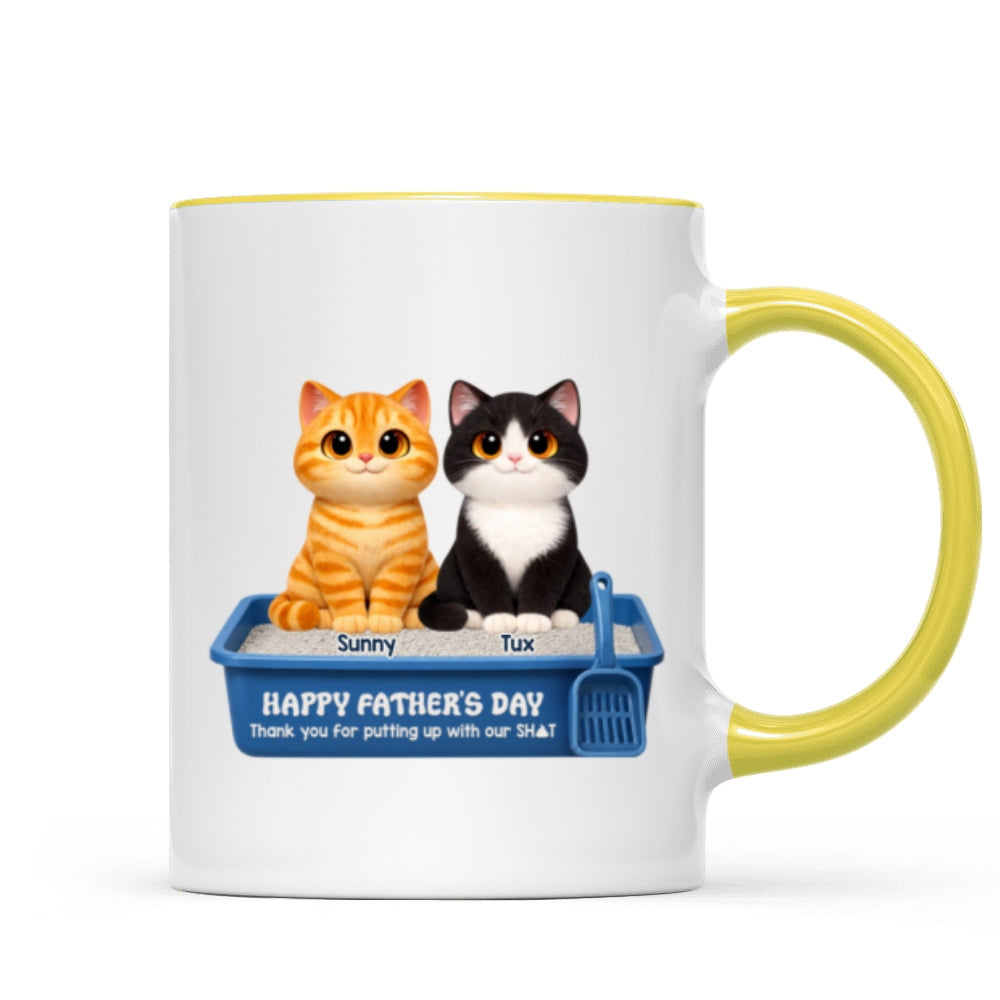 Cute Fluffy Cats Happy Father's Day Thanks For Feeding And Scooping Poo - Personalized Mug - Funny Father's Day Gift For Cat Dad, Cat Lovers