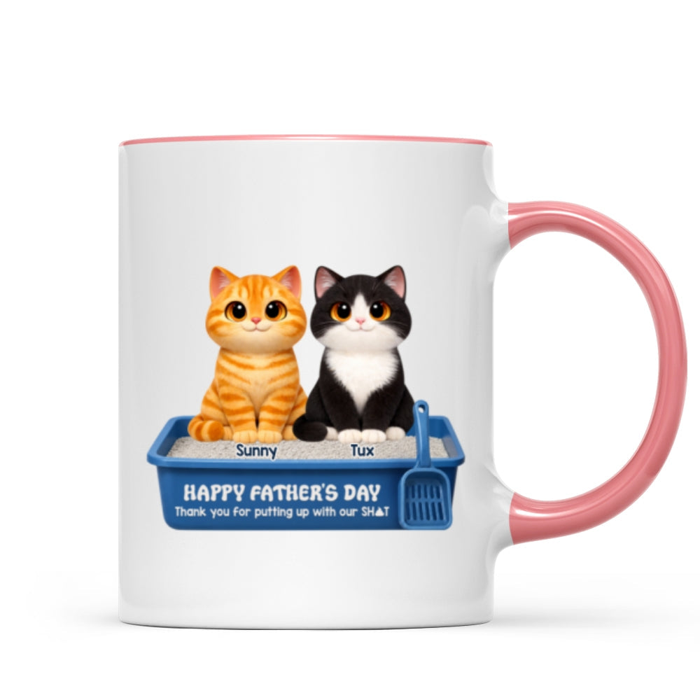 Cute Fluffy Cats Happy Father's Day Thanks For Feeding And Scooping Poo - Personalized Mug - Funny Father's Day Gift For Cat Dad, Cat Lovers