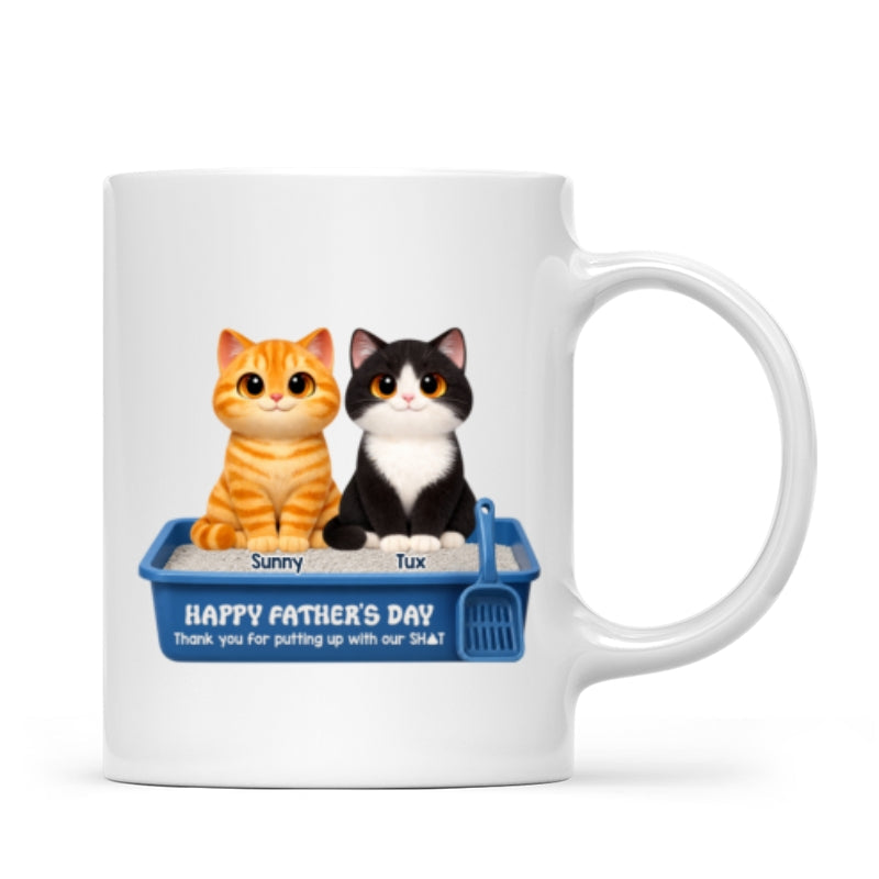Cute Fluffy Cats Happy Father's Day Thanks For Feeding And Scooping Poo - Personalized Mug - Funny Father's Day Gift For Cat Dad, Cat Lovers