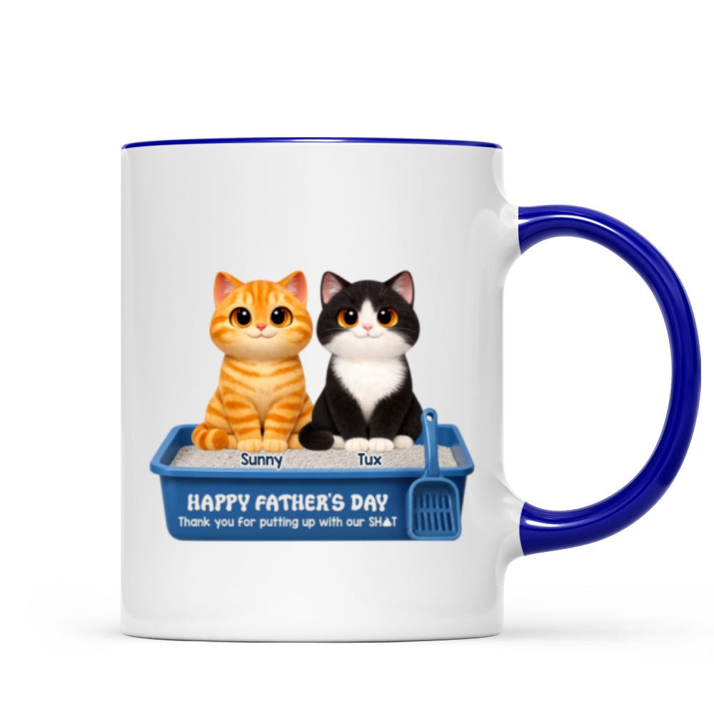 Cute Fluffy Cats Happy Father's Day Thanks For Feeding And Scooping Poo - Personalized Mug - Funny Father's Day Gift For Cat Dad, Cat Lovers