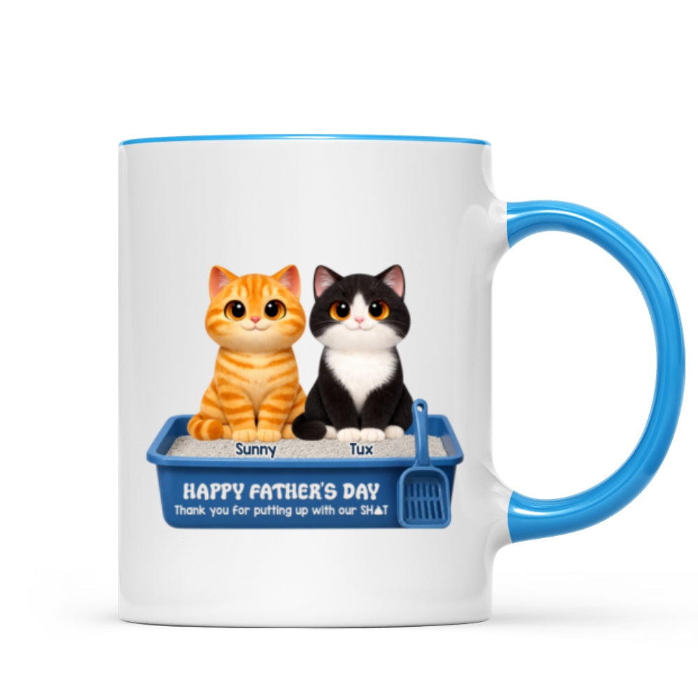 Cute Fluffy Cats Happy Father's Day Thanks For Feeding And Scooping Poo - Personalized Mug - Funny Father's Day Gift For Cat Dad, Cat Lovers