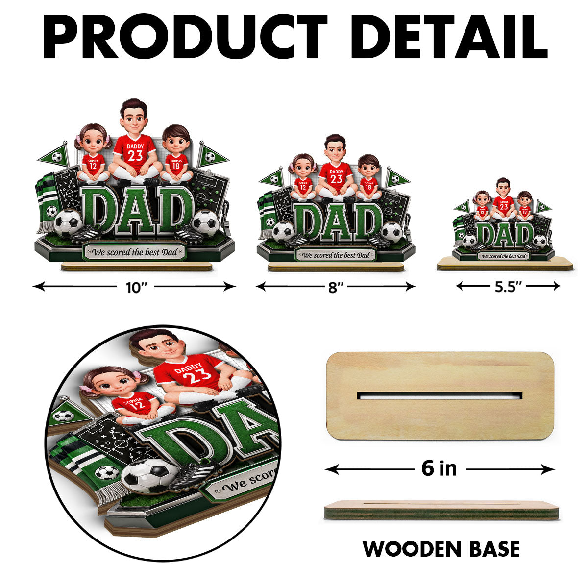 Soccer Dad Kids We Scored The Best Dad - Personalized 2-Layered Wooden Plaque - Heartfelt Gift For Soccer Dad, Gift For Husband