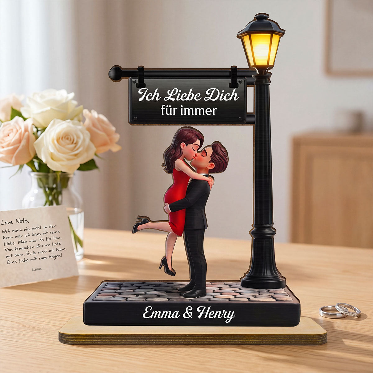 Zeitlose Liebe im Licht - Personalisierte 2-lagige Holzplakette - Herzliches Jubiläumsgeschenk, Hochzeitsgeschenk für Paare, für ihn, für sie