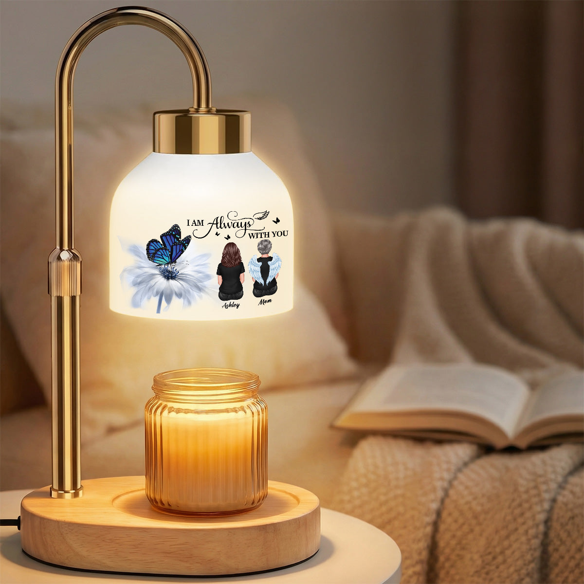 Always With You Memorial Butterfly On Daisy - Personalized Candle Warmer Lamp - Memorial Gift, Remembrance Keepsake