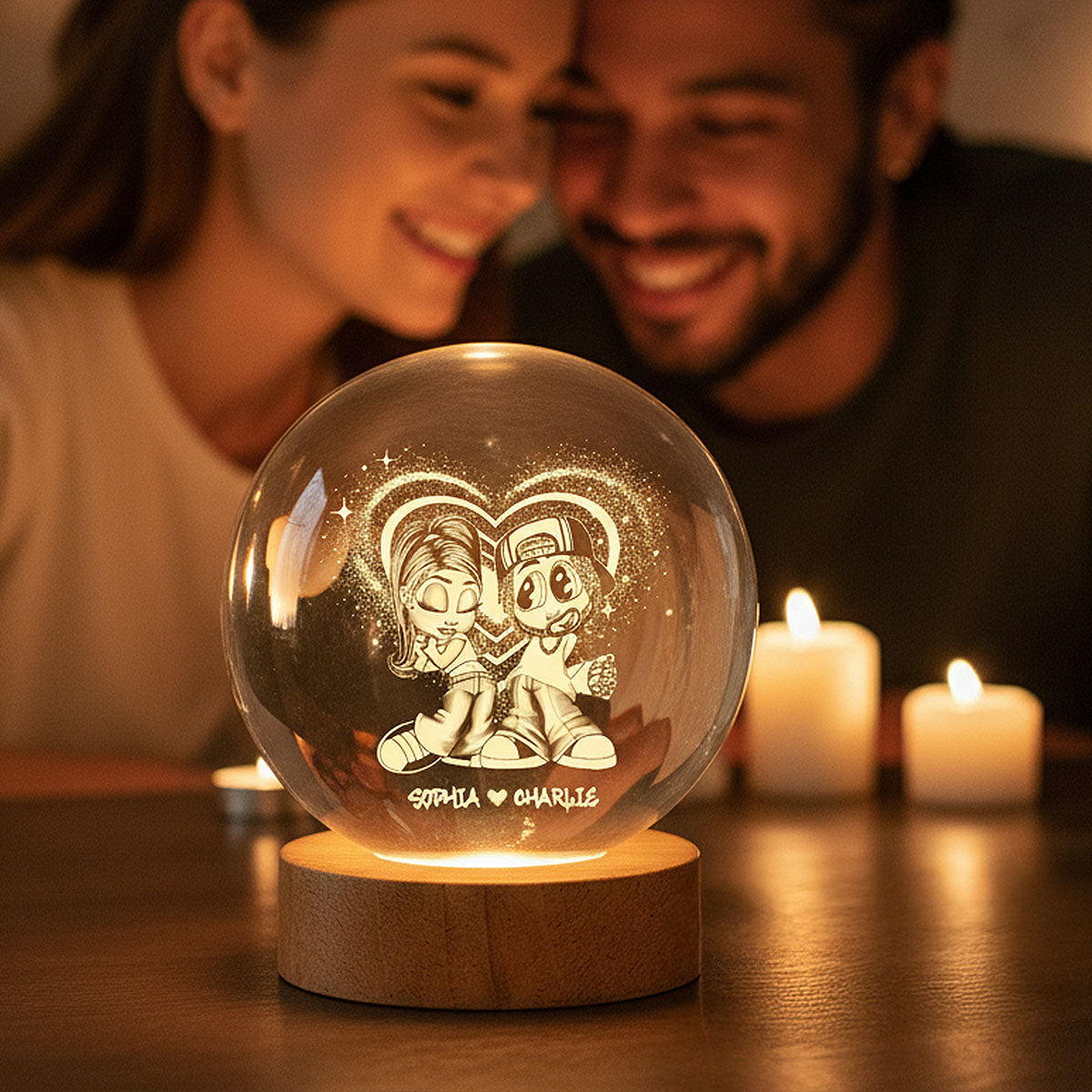 Eternal Love Y2K Couple - Personalized Crystal Ball LED Night Light - Heartfelt Valentine's Day Gift, Anniversary Gift For Couple, For Him, For Her