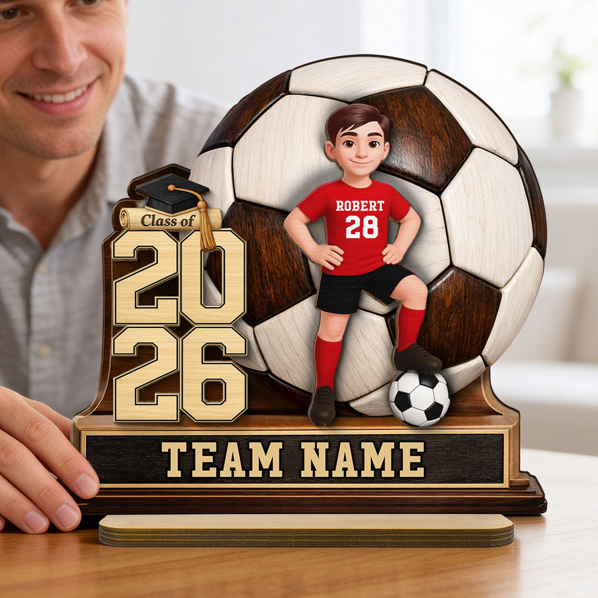 Soccer Senior Keepsake 2D Flat - Personalized 2-Layered Wooden Plaque - Graduation Gift For Son, Daughter