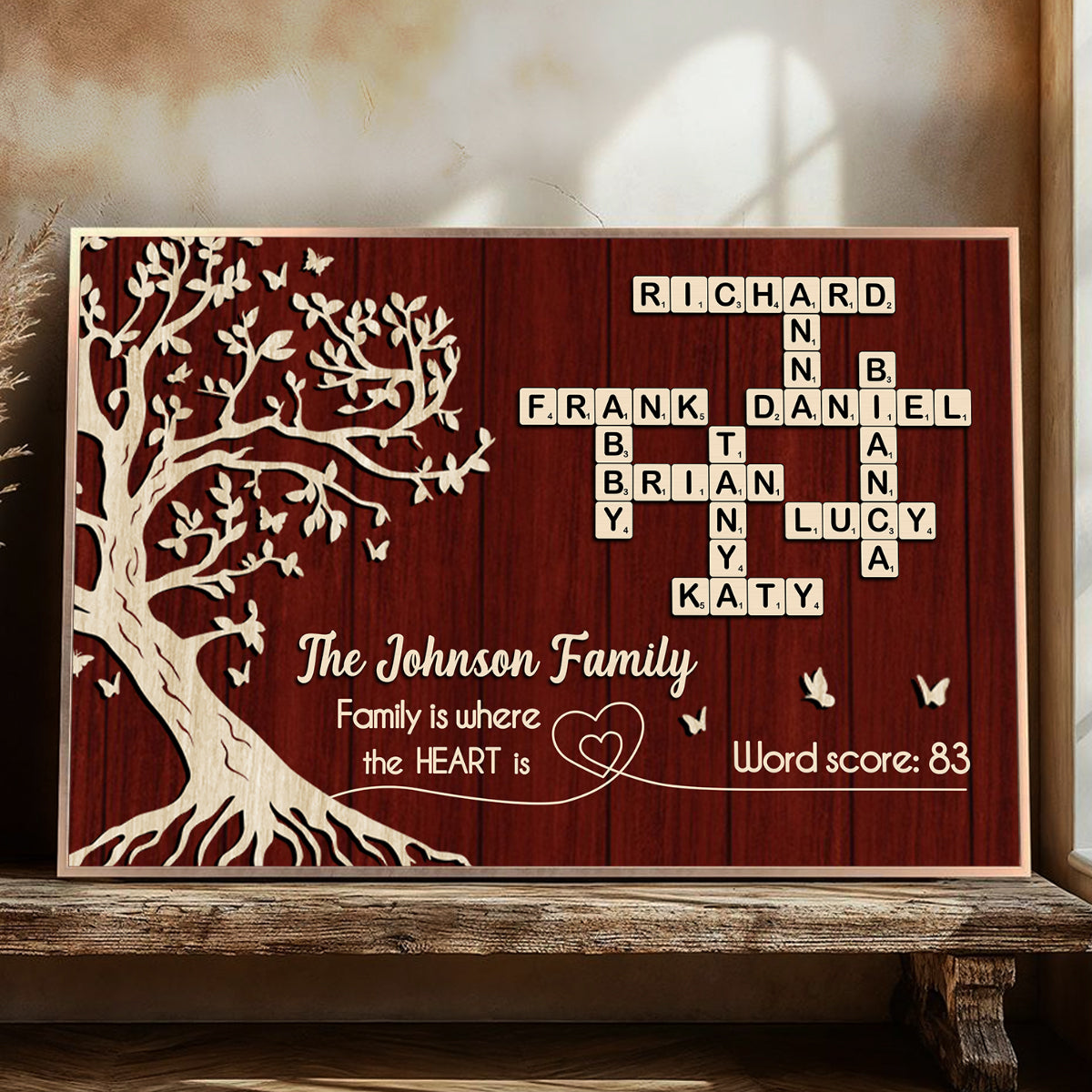Family is Where the Heart is, Crossword Tree of Life - Personalized Poster - Sentimental Gift for Loved Ones