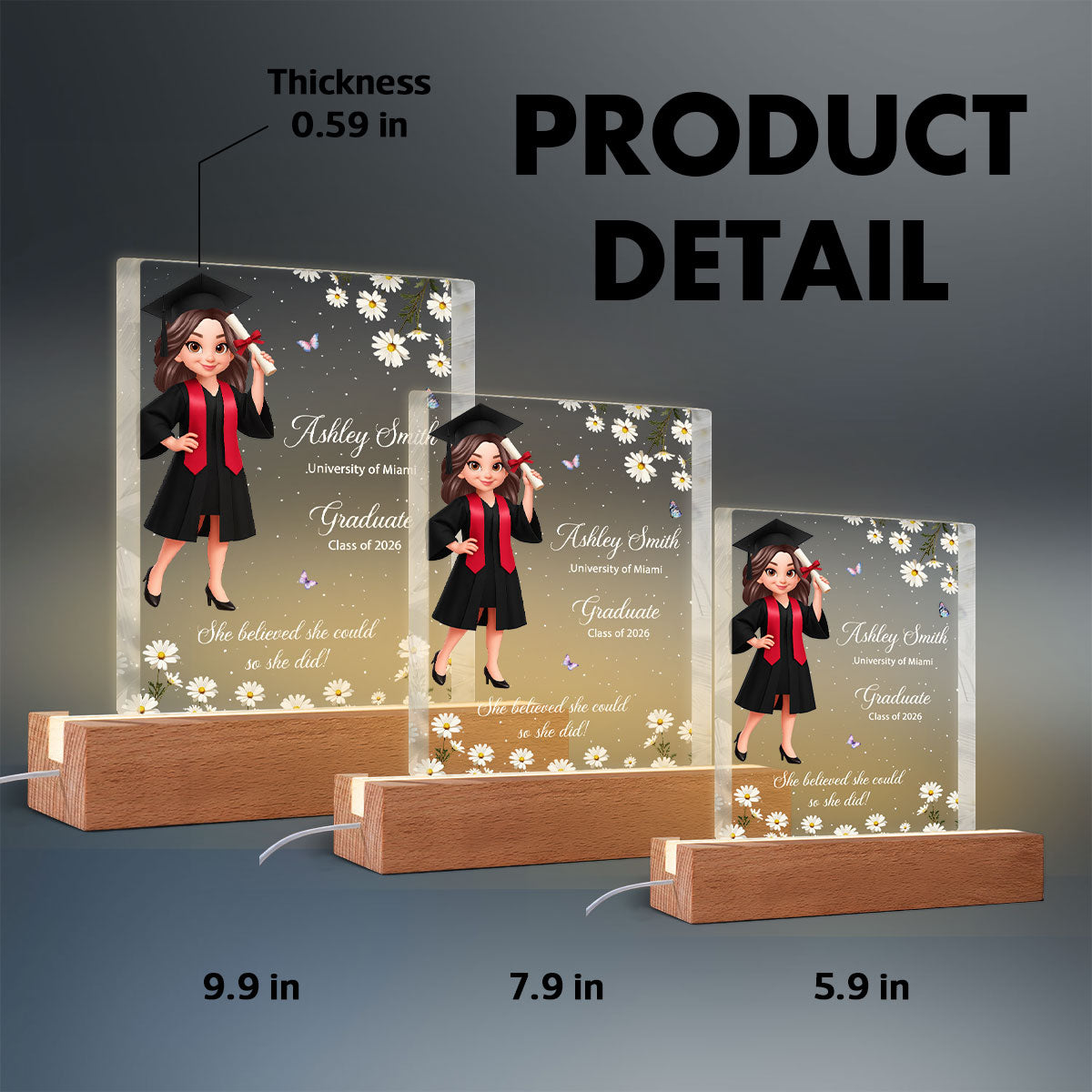She Believed She Could So She Did, Class of 2026, 2027 - Personalized Acrylic Block LED Night Light - Heartfelt Gift for Seniors, Grads