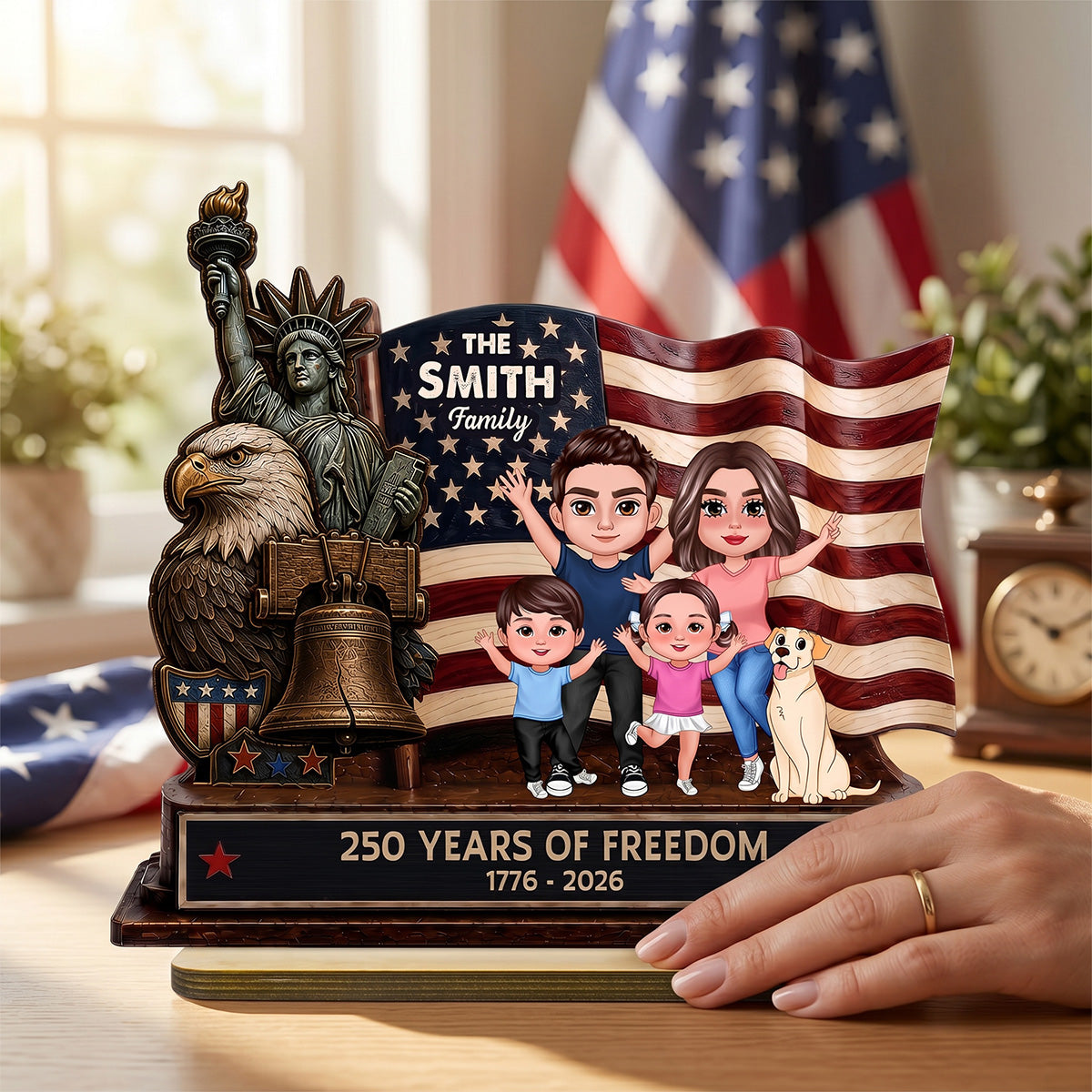 Happy 250th Anniversary 2D Flat - Personalized 2-Layered Wooden Plaque - America 250th Anniversary Keepsake, 4th Of July Family Home Decor