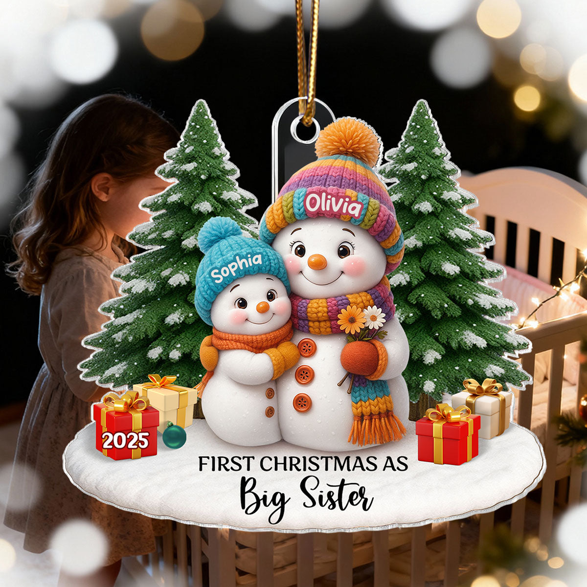 First Christmas As Grandma Mom Big Sister Snowman - Personalized Acrylic Ornament - Christmas Gift for Grandma, Mom, Big Sister