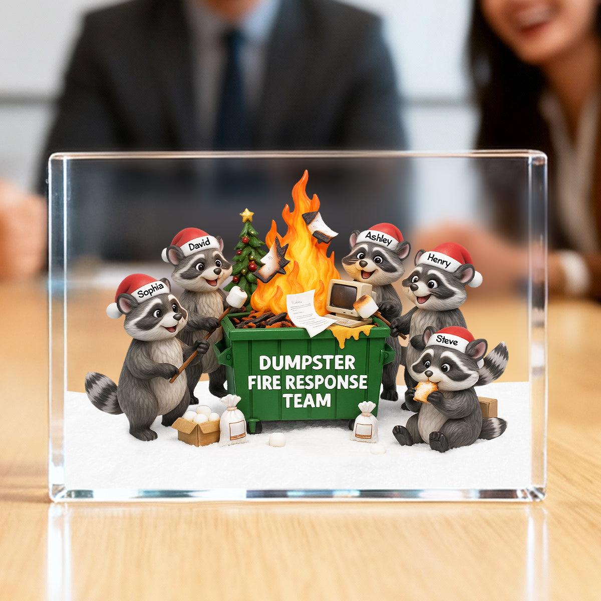 Funny Raccoon Dumpster on Fire Response Team - Personalized Acrylic Block Plaque - Funny Holiday Gift for Coworkers