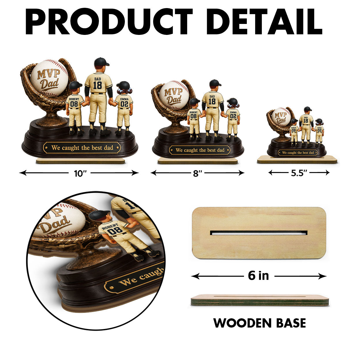 We Caught the Best Dad Baseball Trophy - Personalized 2-Layered Wooden Plaque -  Gift for Dad, Husband