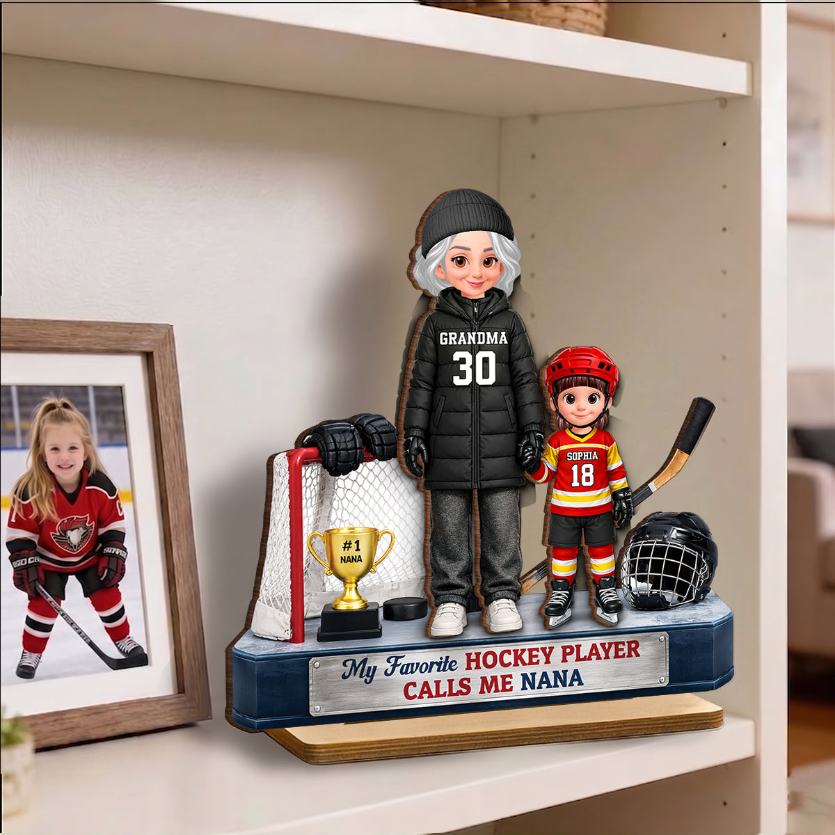 Grandma Hockey And Kids Together - Personalized 2-Layered Wooden Plaque - Heartfelt Gift For Grandma